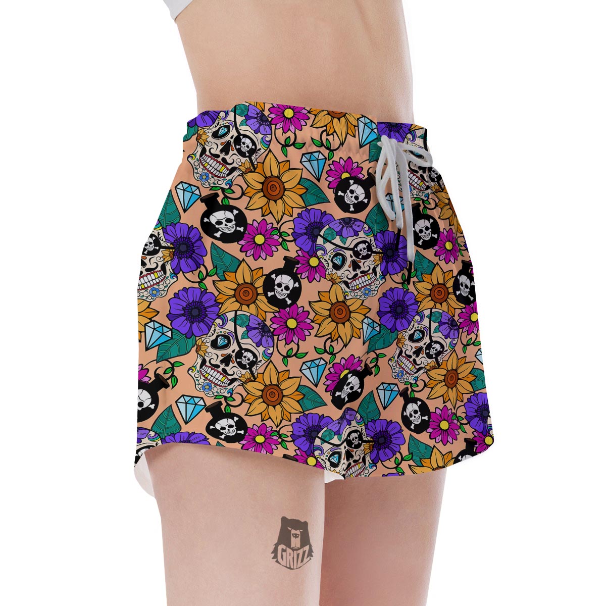 Sugar Skull Flower Women's Shorts-grizzshop