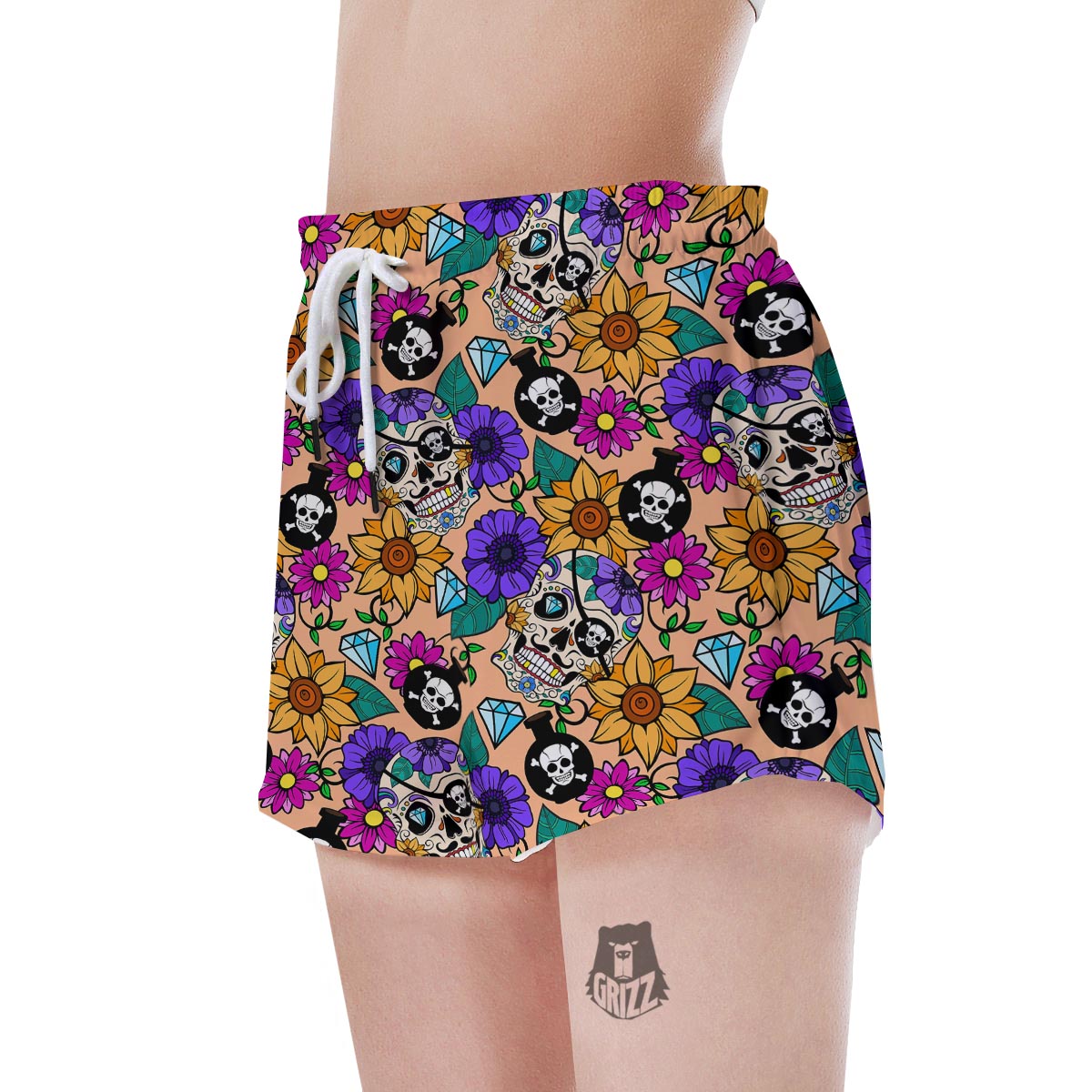 Sugar Skull Flower Women's Shorts-grizzshop
