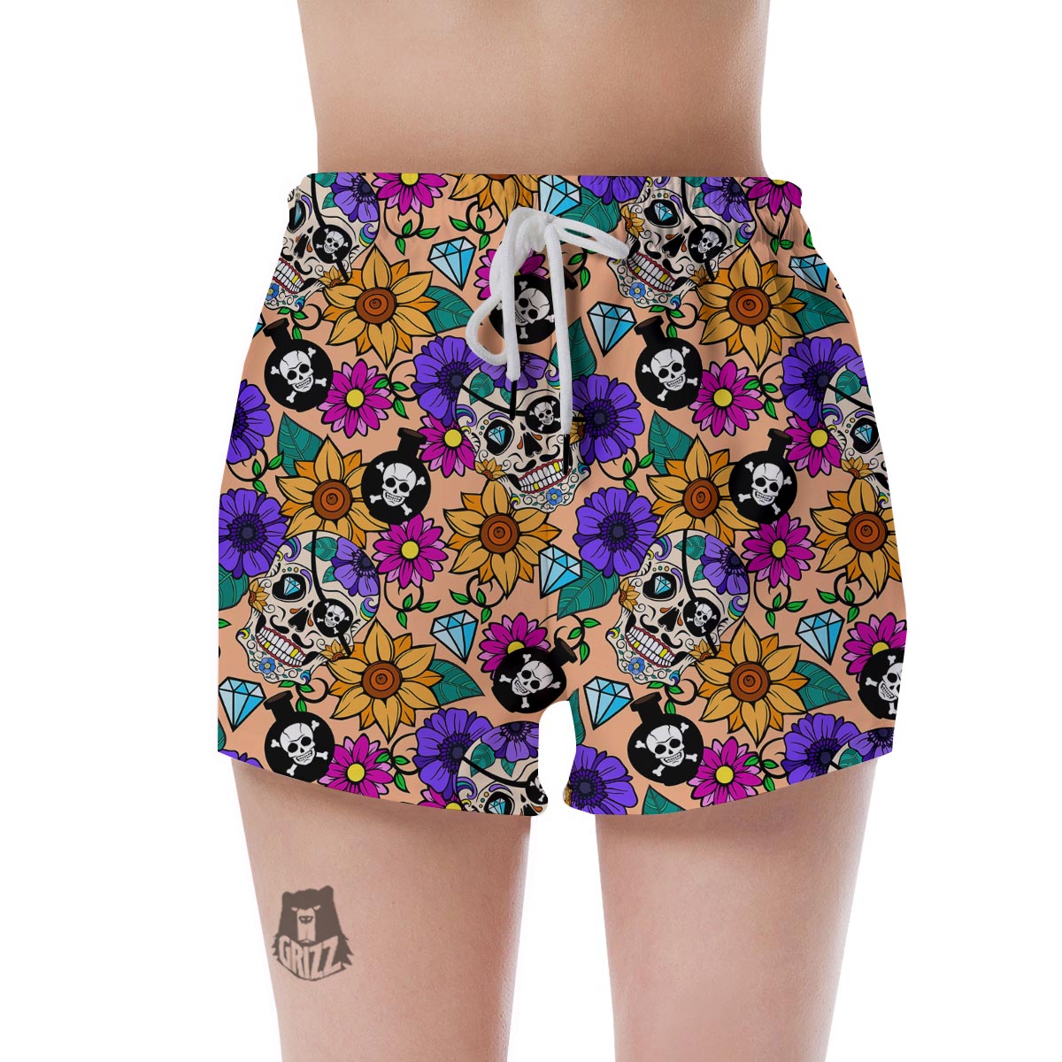 Sugar Skull Flower Women's Shorts-grizzshop