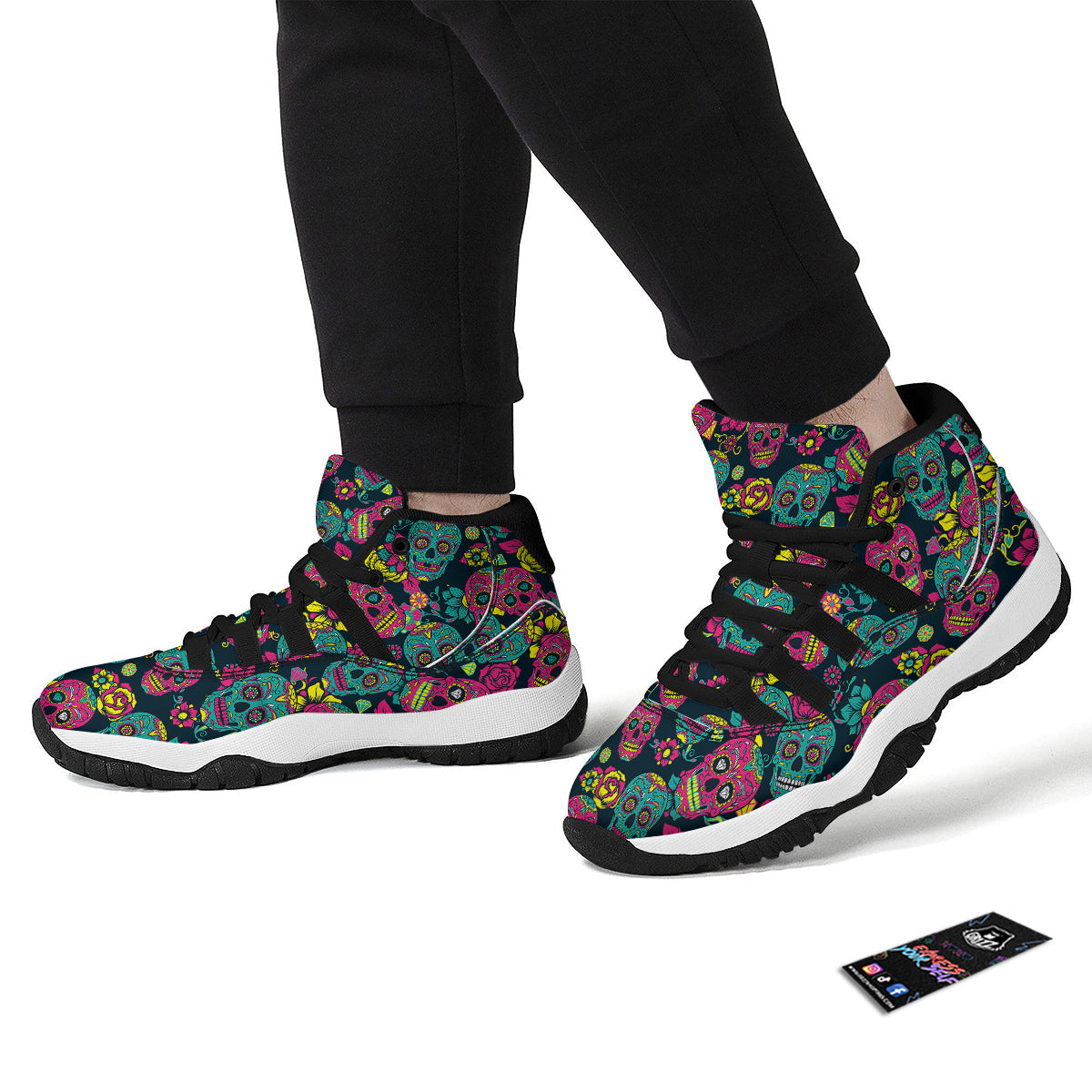 Sugar Skull Girly Skeleton Floral Pattern Print Black Bball Shoes-grizzshop