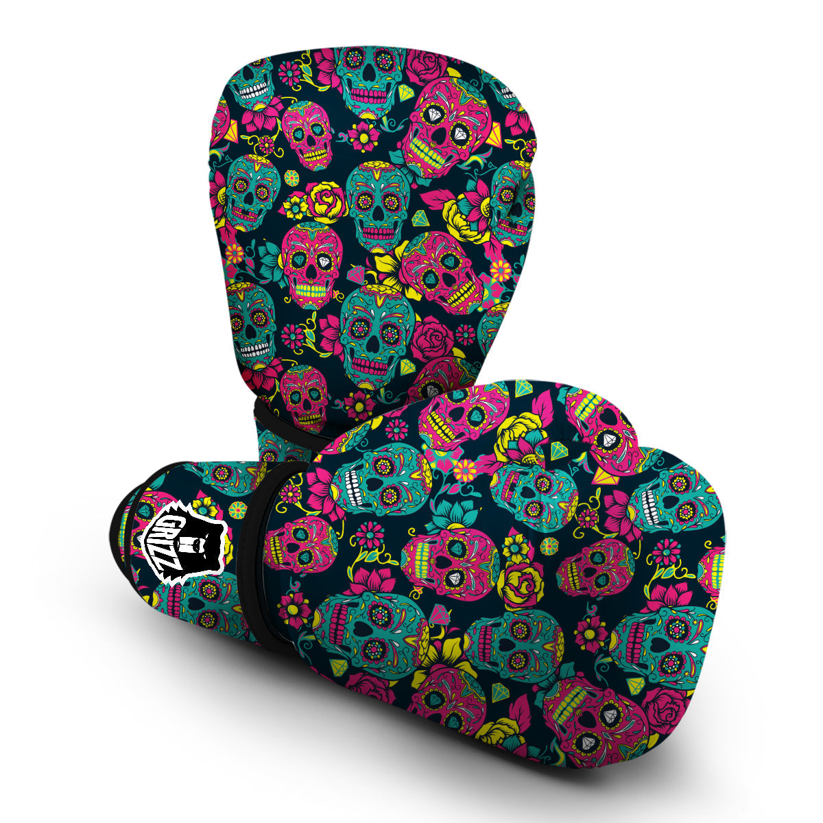 Sugar Skull Girly Skeleton Floral Pattern Print Boxing Gloves-grizzshop