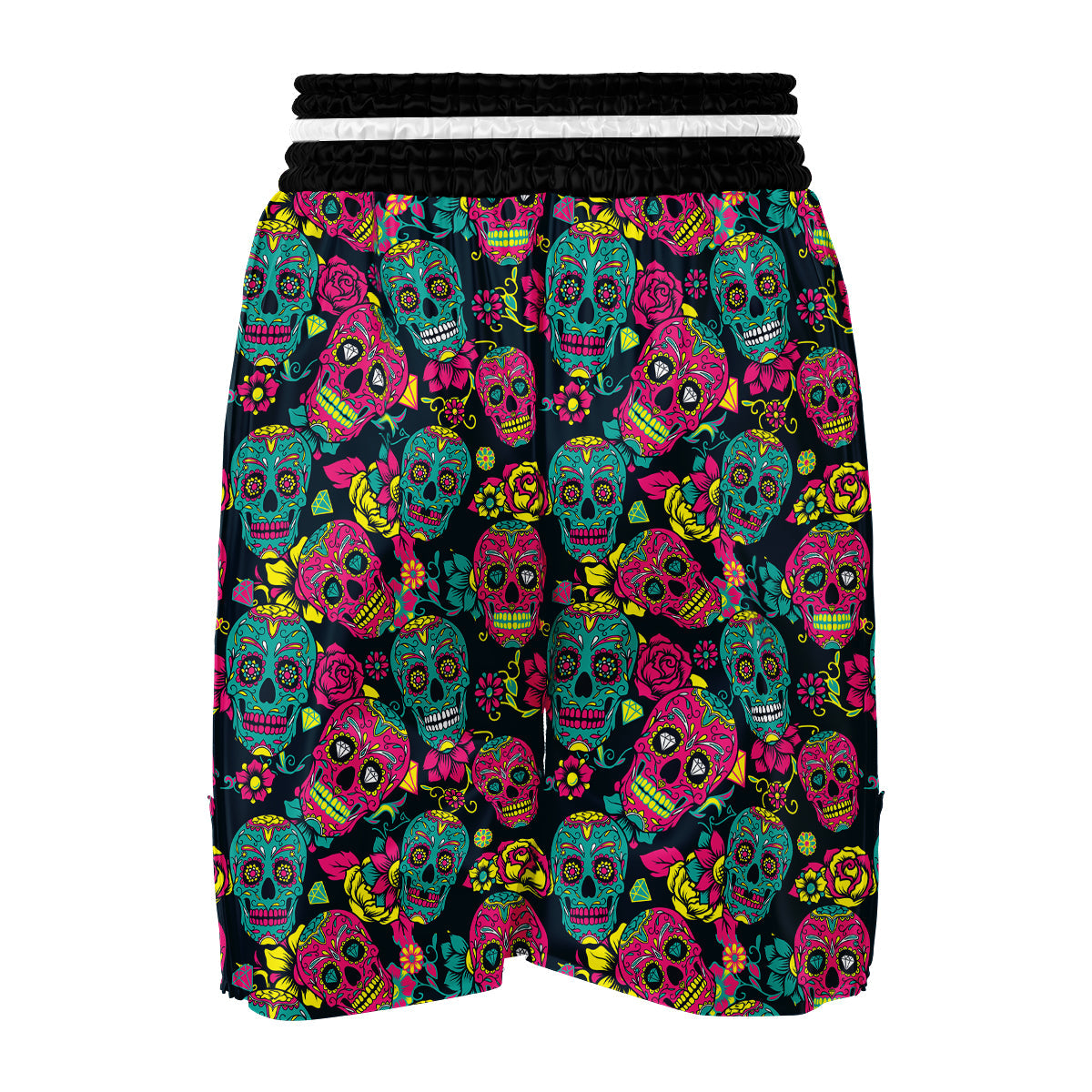 Sugar Skull Girly Skeleton Floral Pattern Print Boxing Shorts-grizzshop
