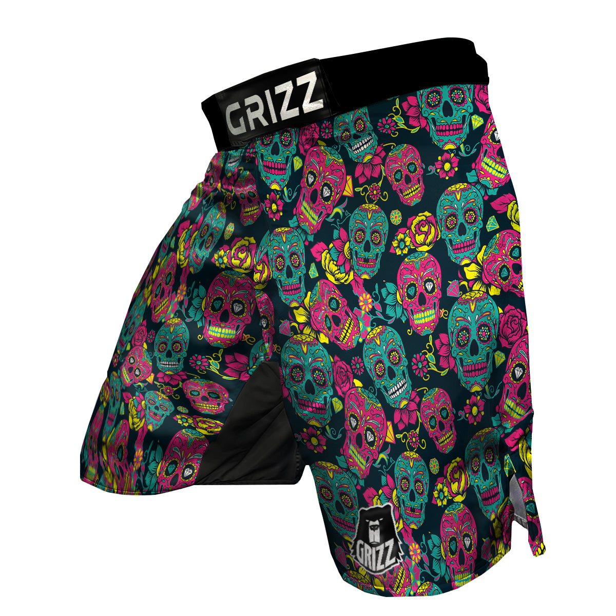 Sugar Skull Girly Skeleton Floral Pattern Print MMA Shorts-grizzshop