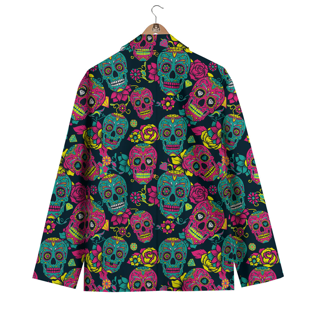 Sugar Skull Girly Skeleton Floral Pattern Print Men's Blazer-grizzshop