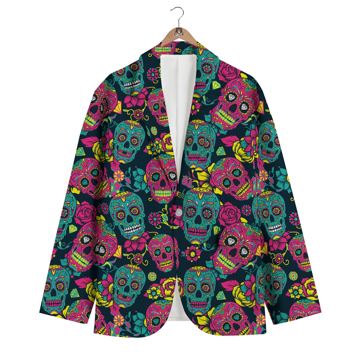 Sugar Skull Girly Skeleton Floral Pattern Print Men's Blazer-grizzshop