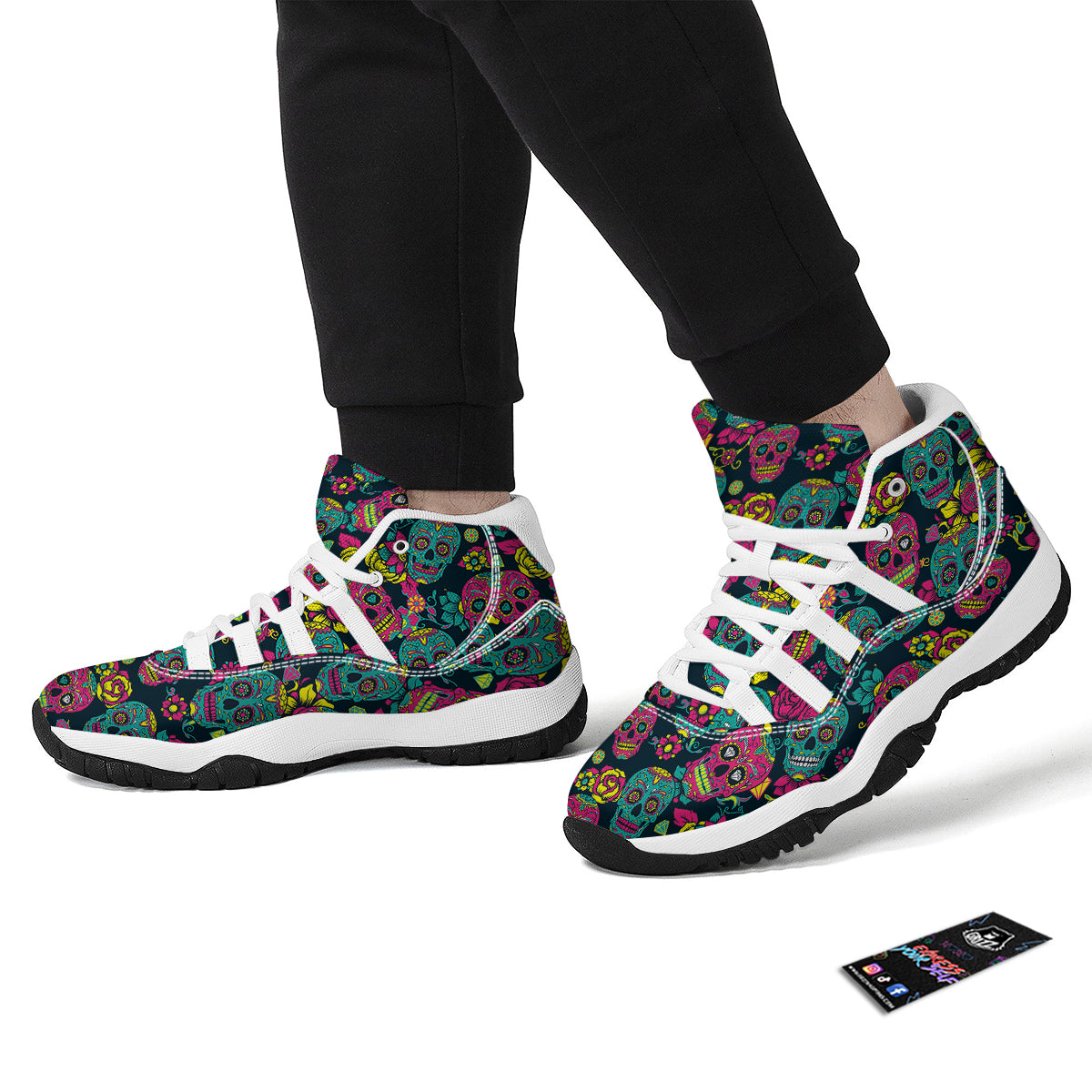 Sugar Skull Girly Skeleton Floral Pattern Print White Bball Shoes-grizzshop