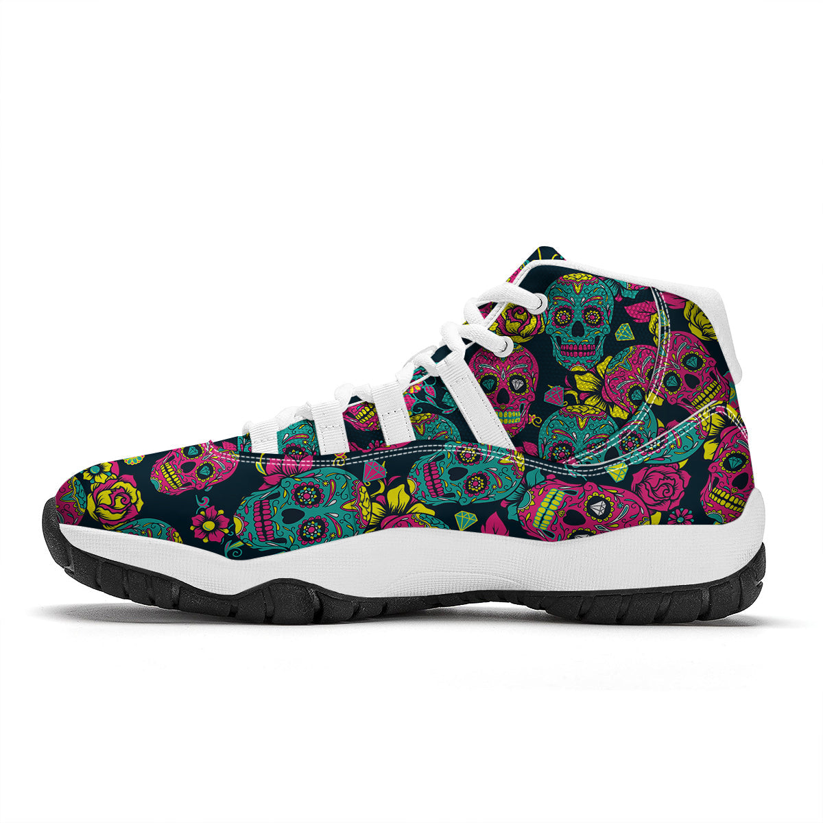 Sugar Skull Girly Skeleton Floral Pattern Print White Bball Shoes-grizzshop