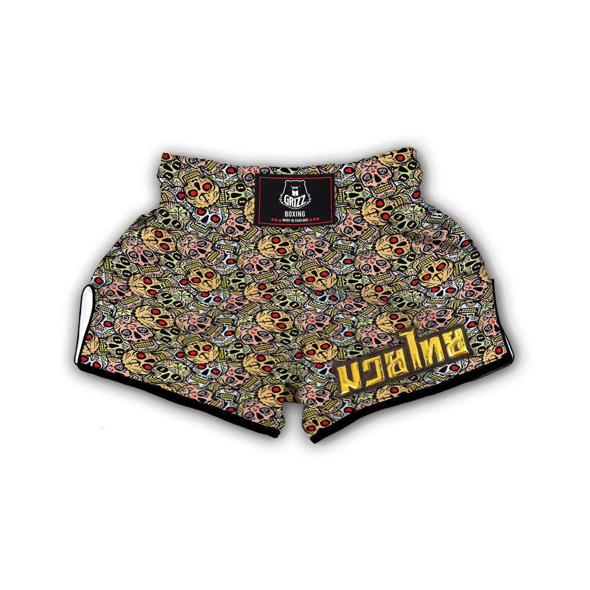 Sugar Skull Pattern Pirnt Muay Thai Boxing Shorts-grizzshop