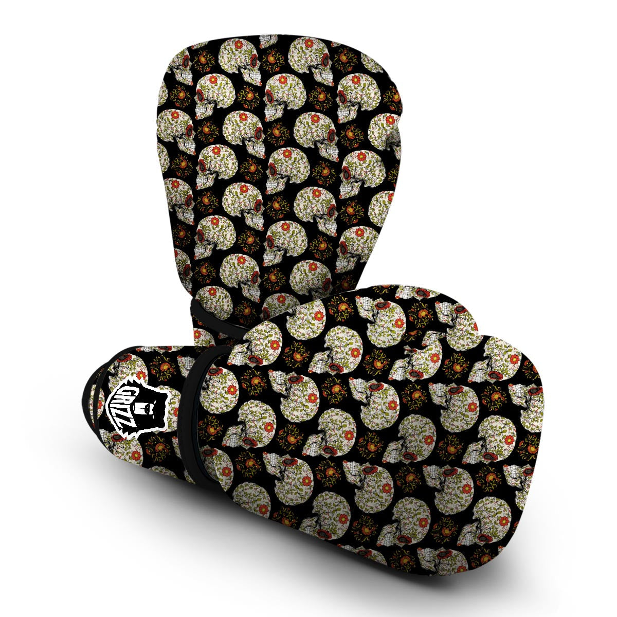 Sugar Skull Pattern Print Boxing Gloves-grizzshop