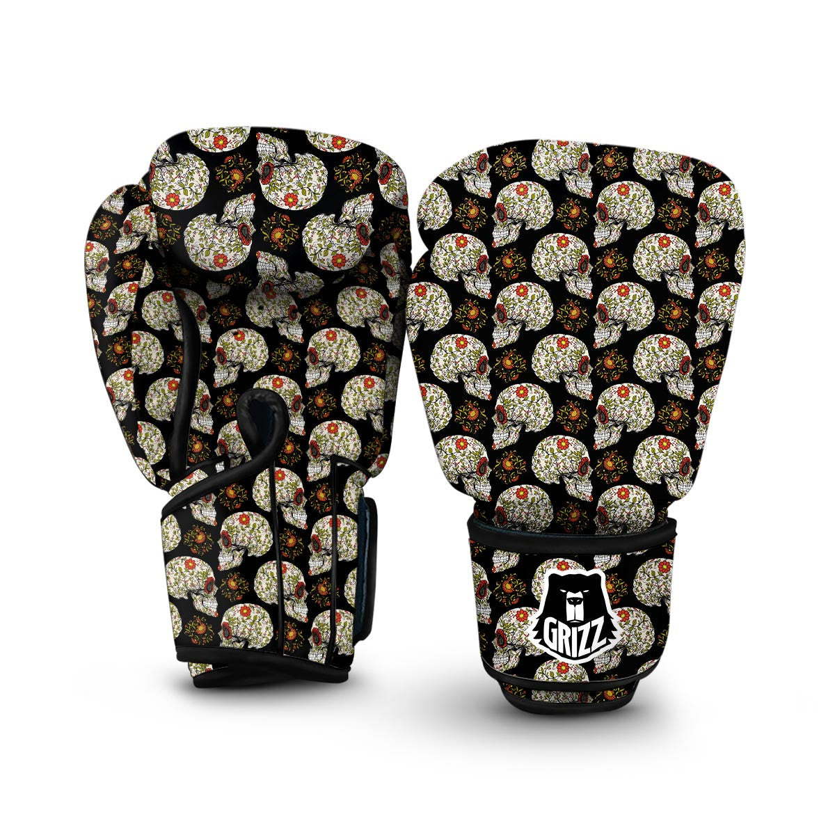 Sugar Skull Pattern Print Boxing Gloves-grizzshop