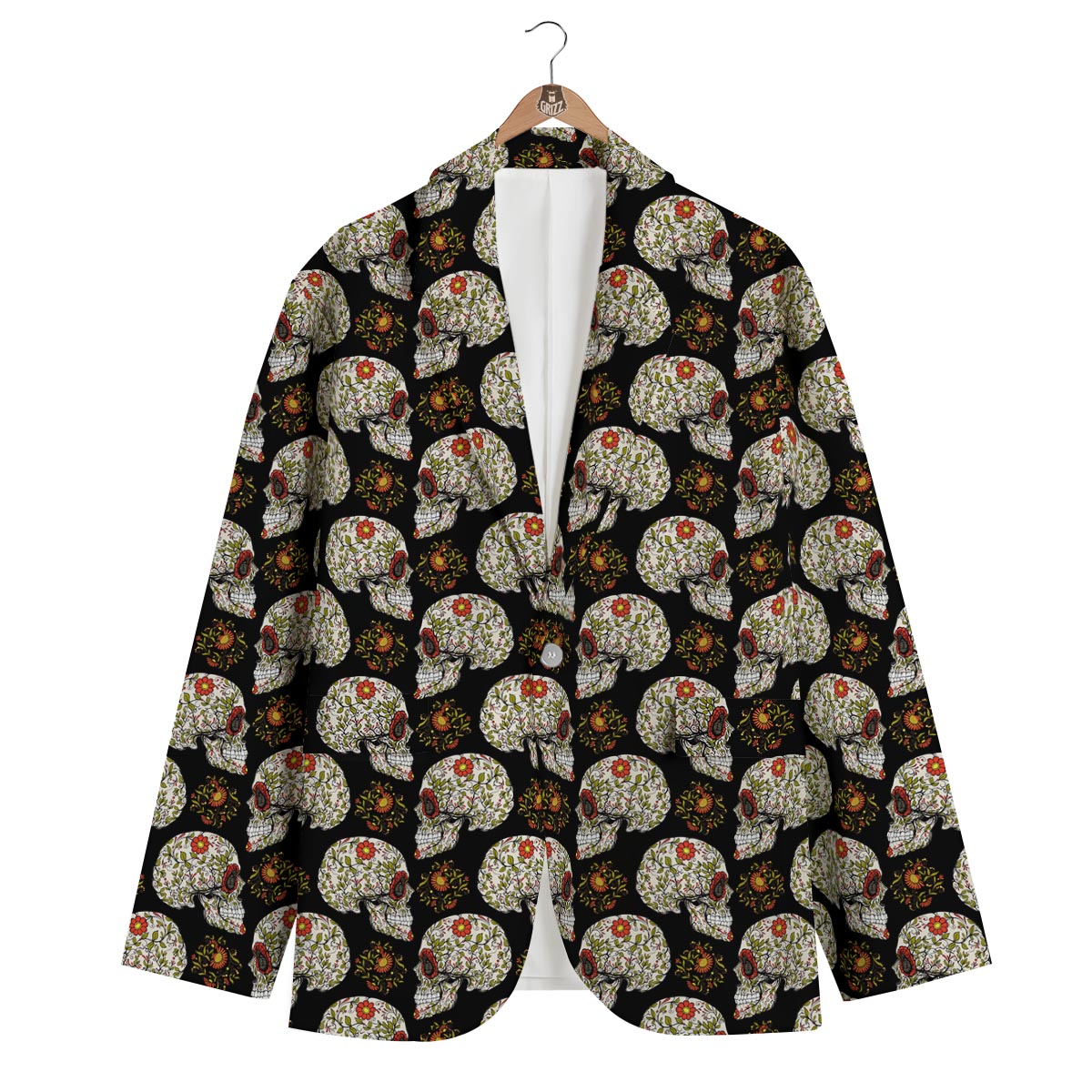 Sugar Skull Pattern Print Men's Blazer-grizzshop