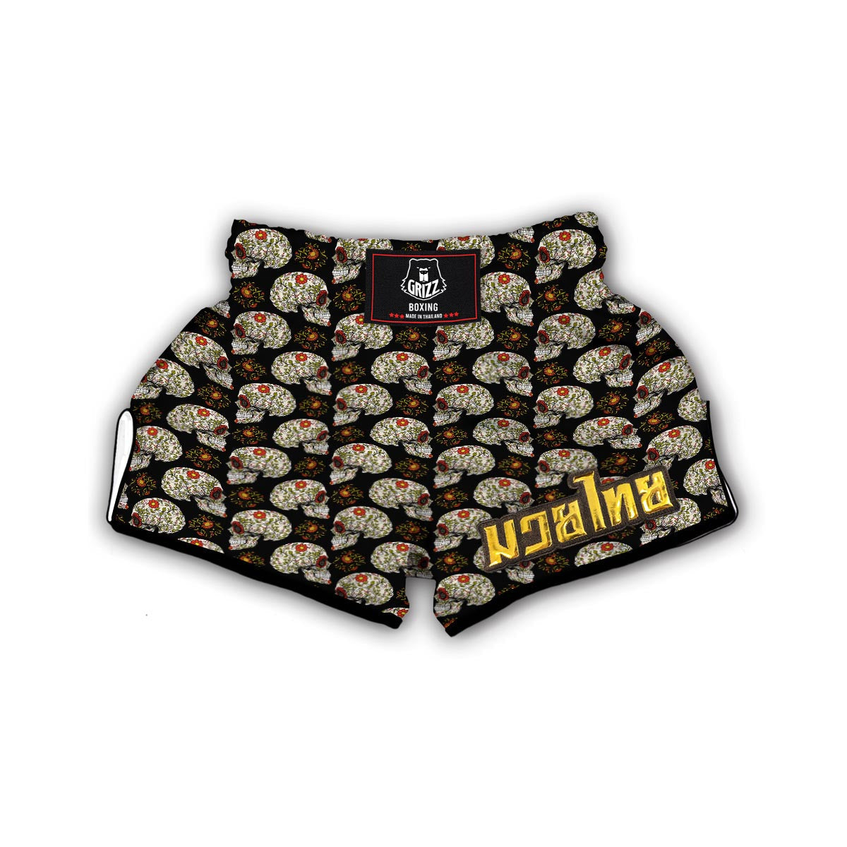 Sugar Skull Pattern Print Muay Thai Boxing Shorts-grizzshop