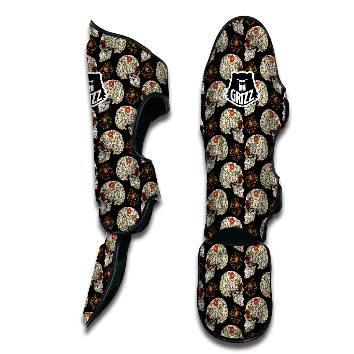 Sugar Skull Pattern Print Muay Thai Shin Guards-grizzshop