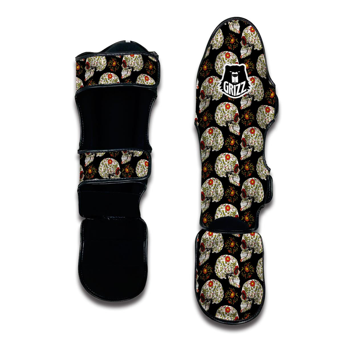 Sugar Skull Pattern Print Muay Thai Shin Guards-grizzshop