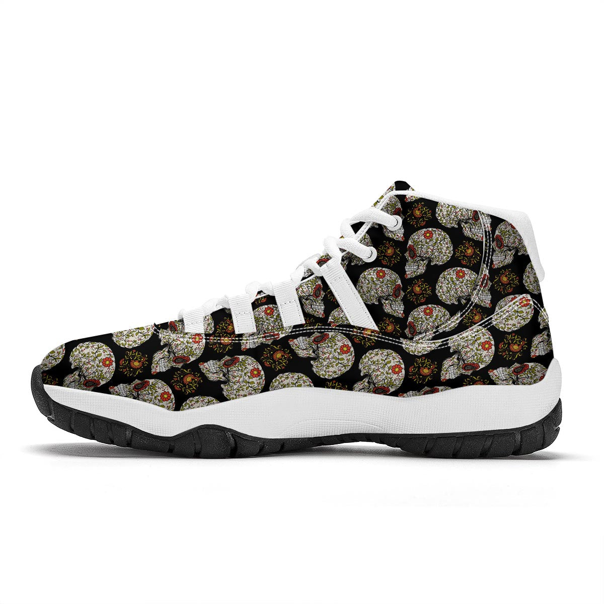 Sugar Skull Pattern Print White Bball Shoes-grizzshop