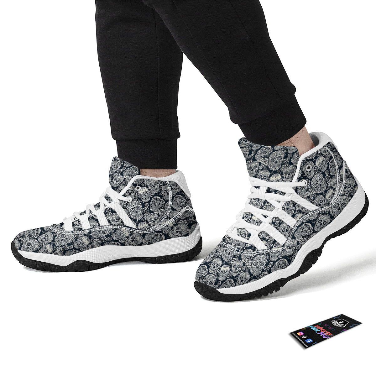 Sugar Skull Pattern White Bball Shoes-grizzshop