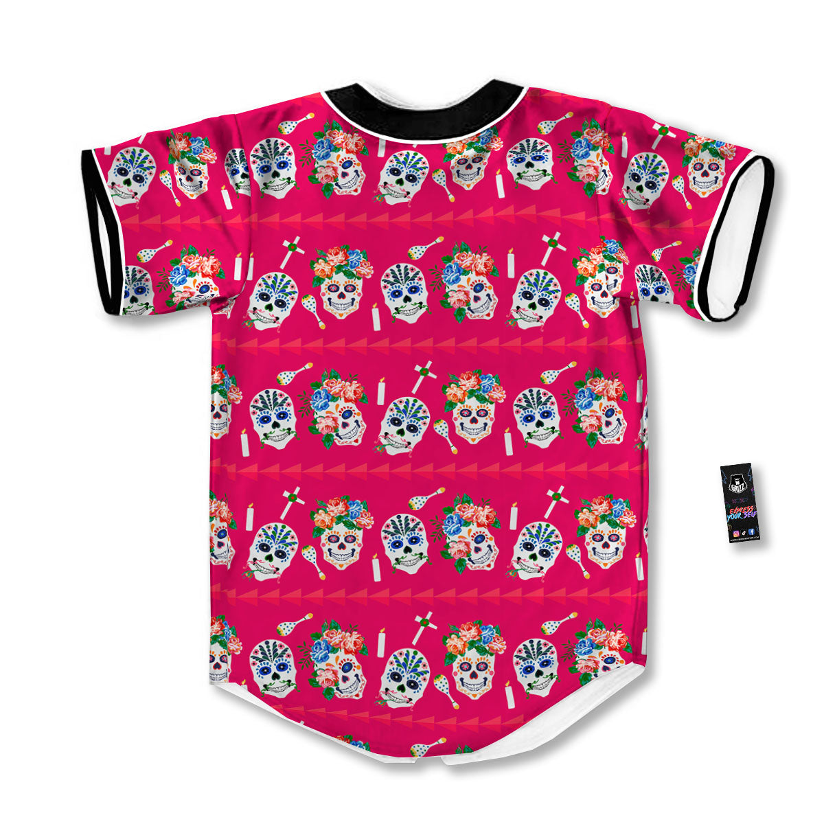 Sugar Skull Pink Print Pattern Baseball Jersey-grizzshop