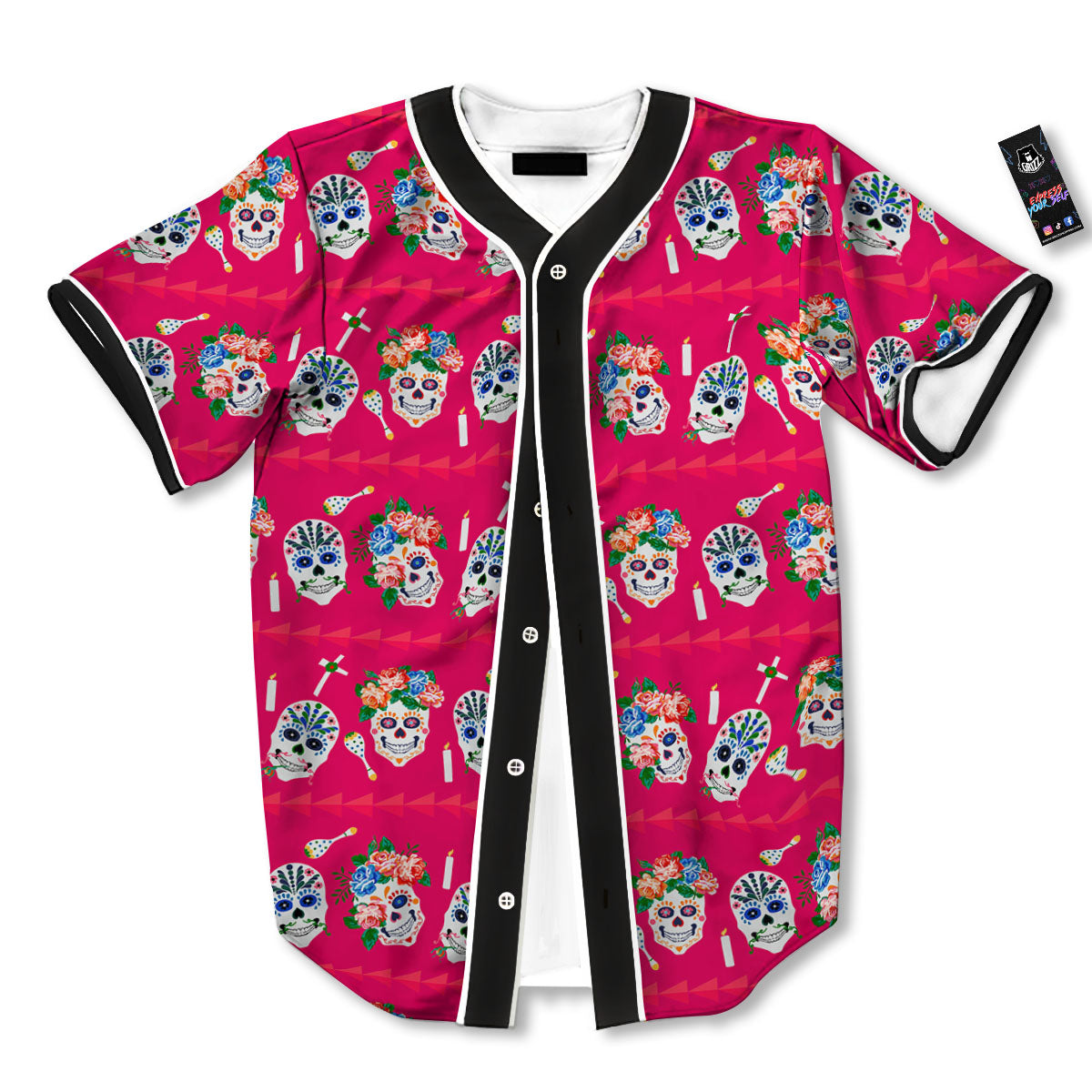 Sugar Skull Pink Print Pattern Baseball Jersey-grizzshop
