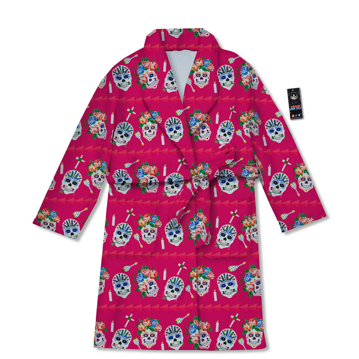 Sugar Skull Pink Print Pattern Bathrobe-grizzshop