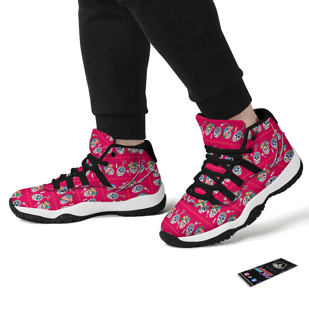 Sugar Skull Pink Print Pattern Black Bball Shoes-grizzshop