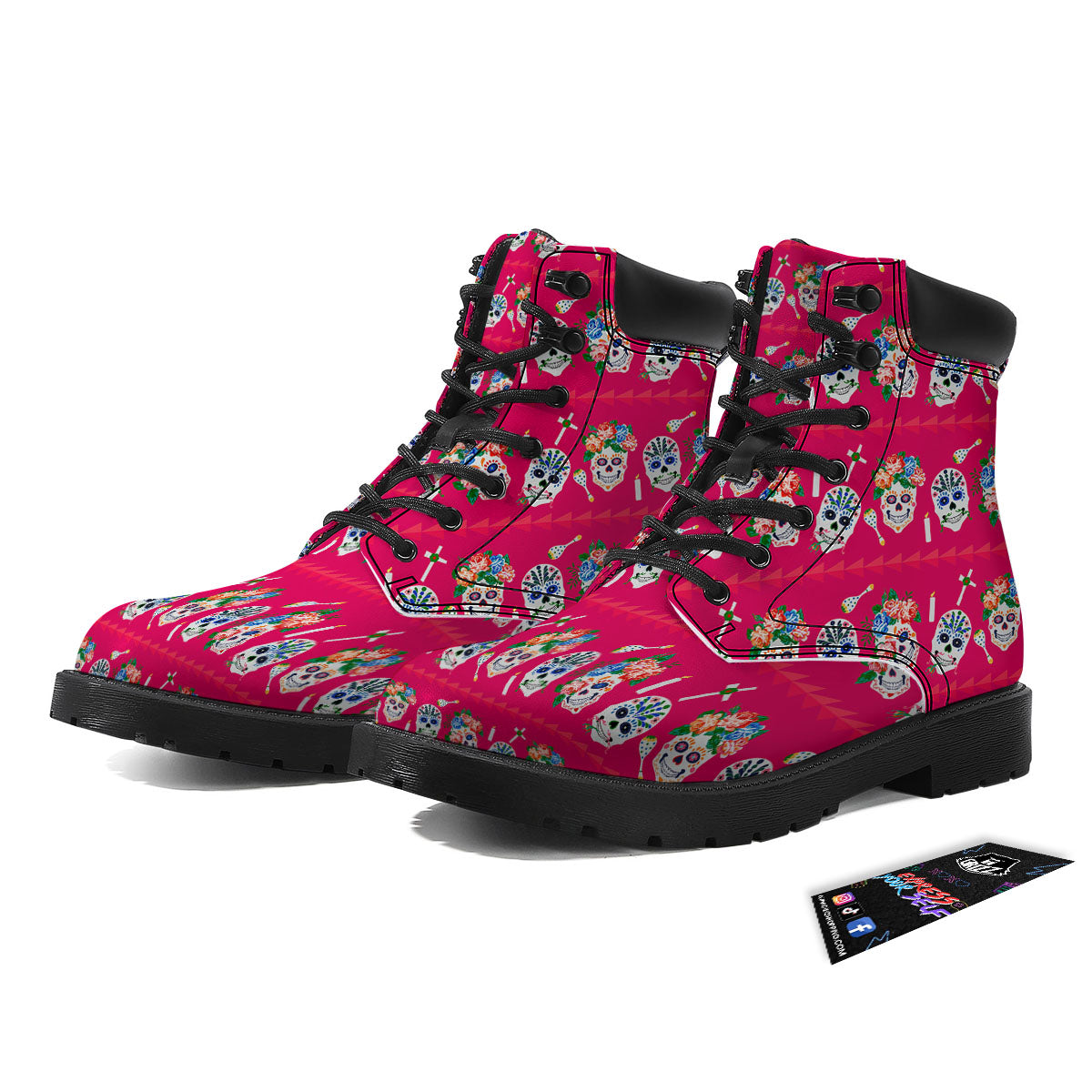Sugar Skull Pink Print Pattern Boots-grizzshop