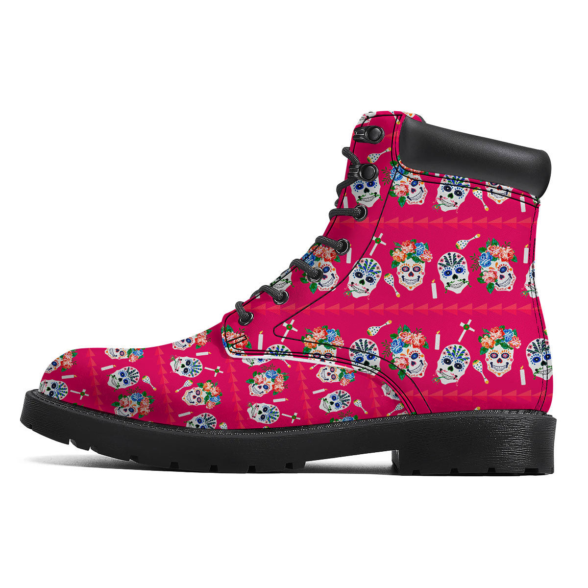 Sugar Skull Pink Print Pattern Boots-grizzshop