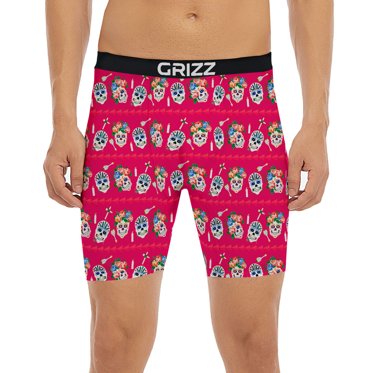 Sugar Skull Pink Print Pattern Boxer Briefs-grizzshop