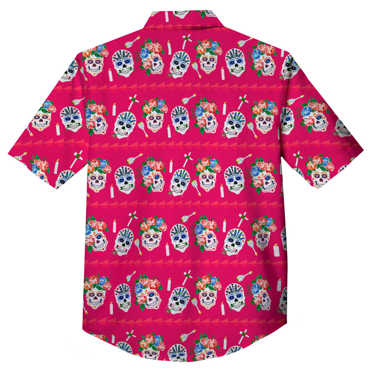 Sugar Skull Pink Print Pattern Button Up Shirt-grizzshop