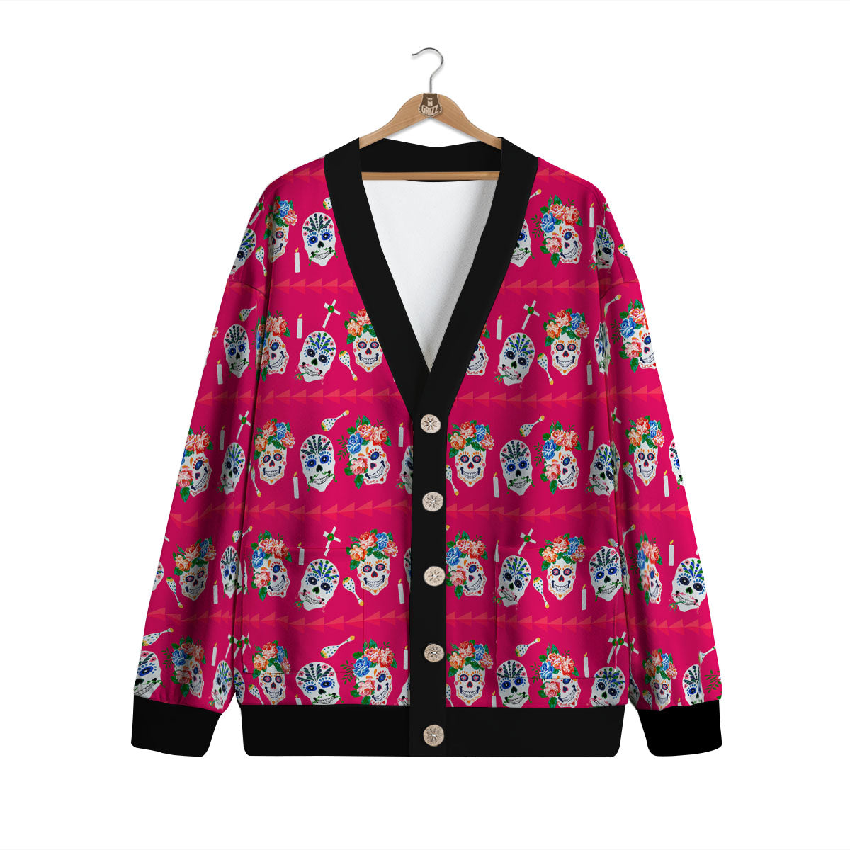 Sugar Skull Pink Print Pattern Cardigan-grizzshop