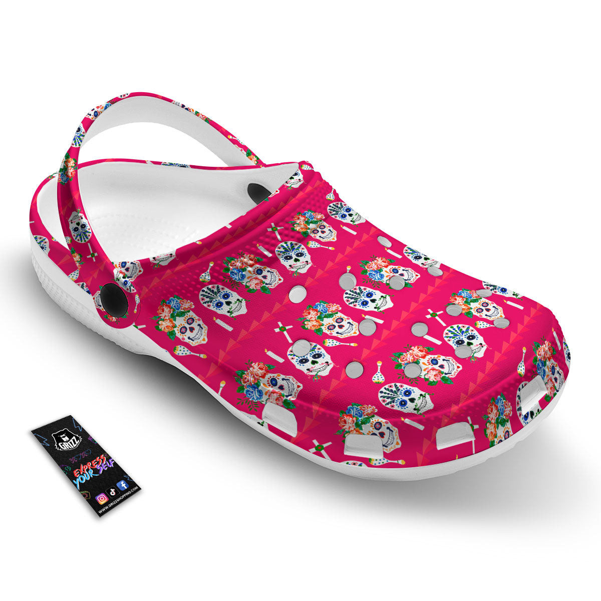 Sugar Skull Pink Print Pattern Clog-grizzshop