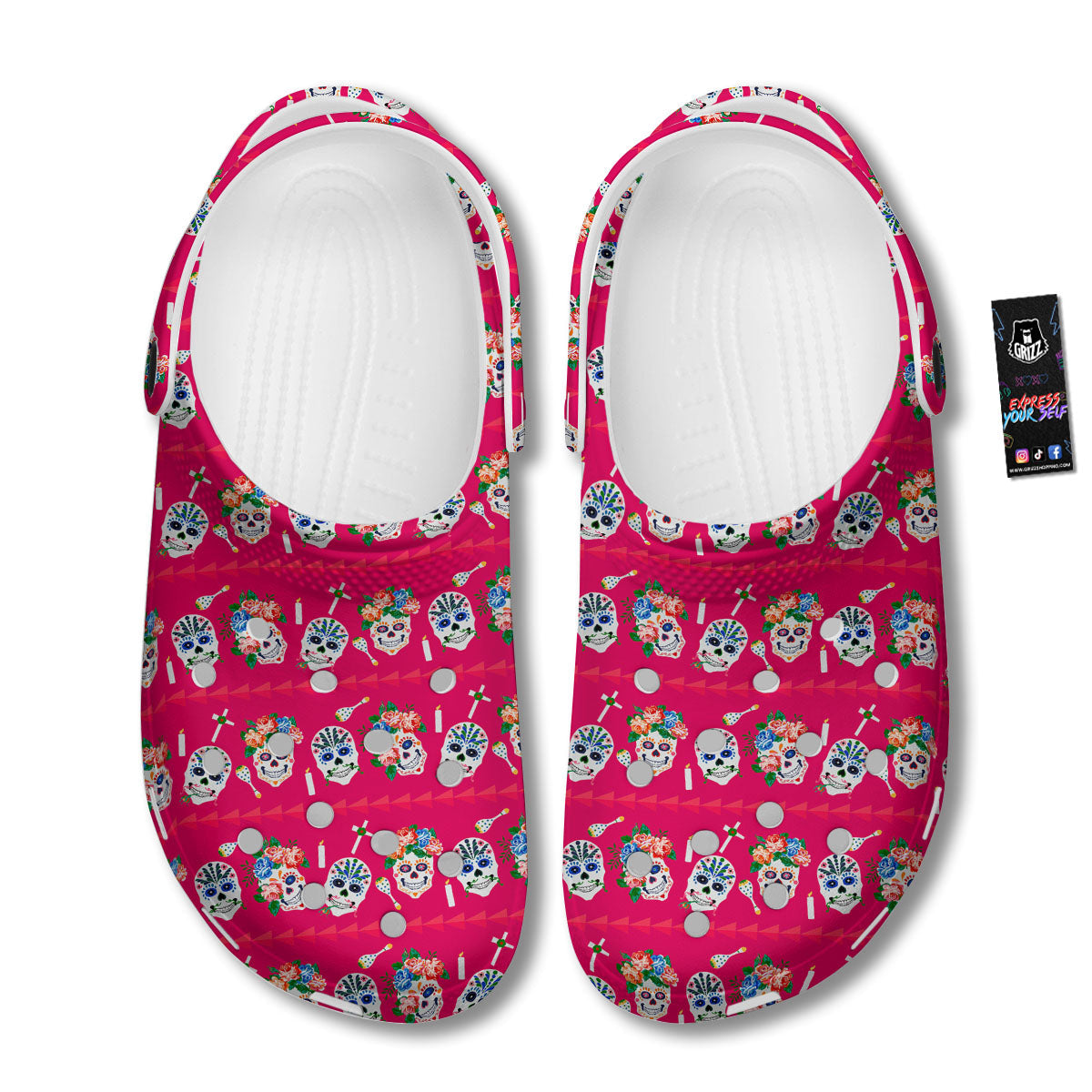 Sugar Skull Pink Print Pattern Clog-grizzshop