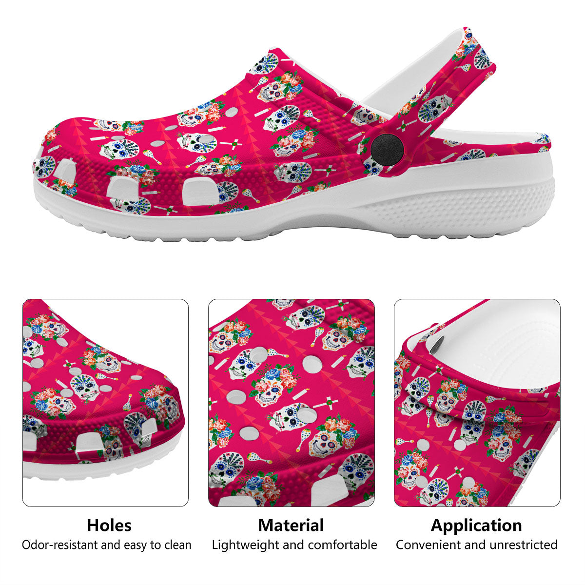Sugar Skull Pink Print Pattern Clog-grizzshop