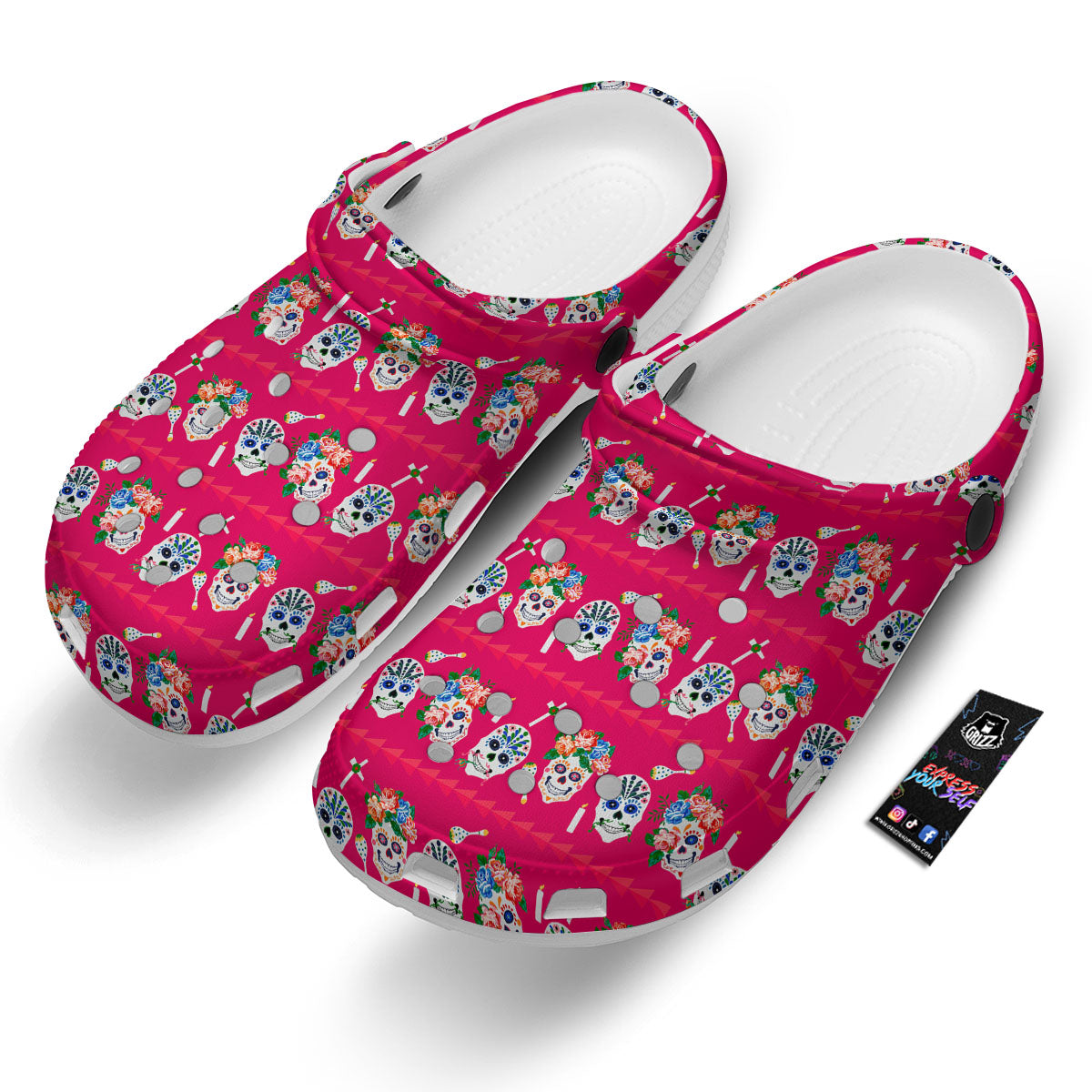 Sugar Skull Pink Print Pattern Clog-grizzshop