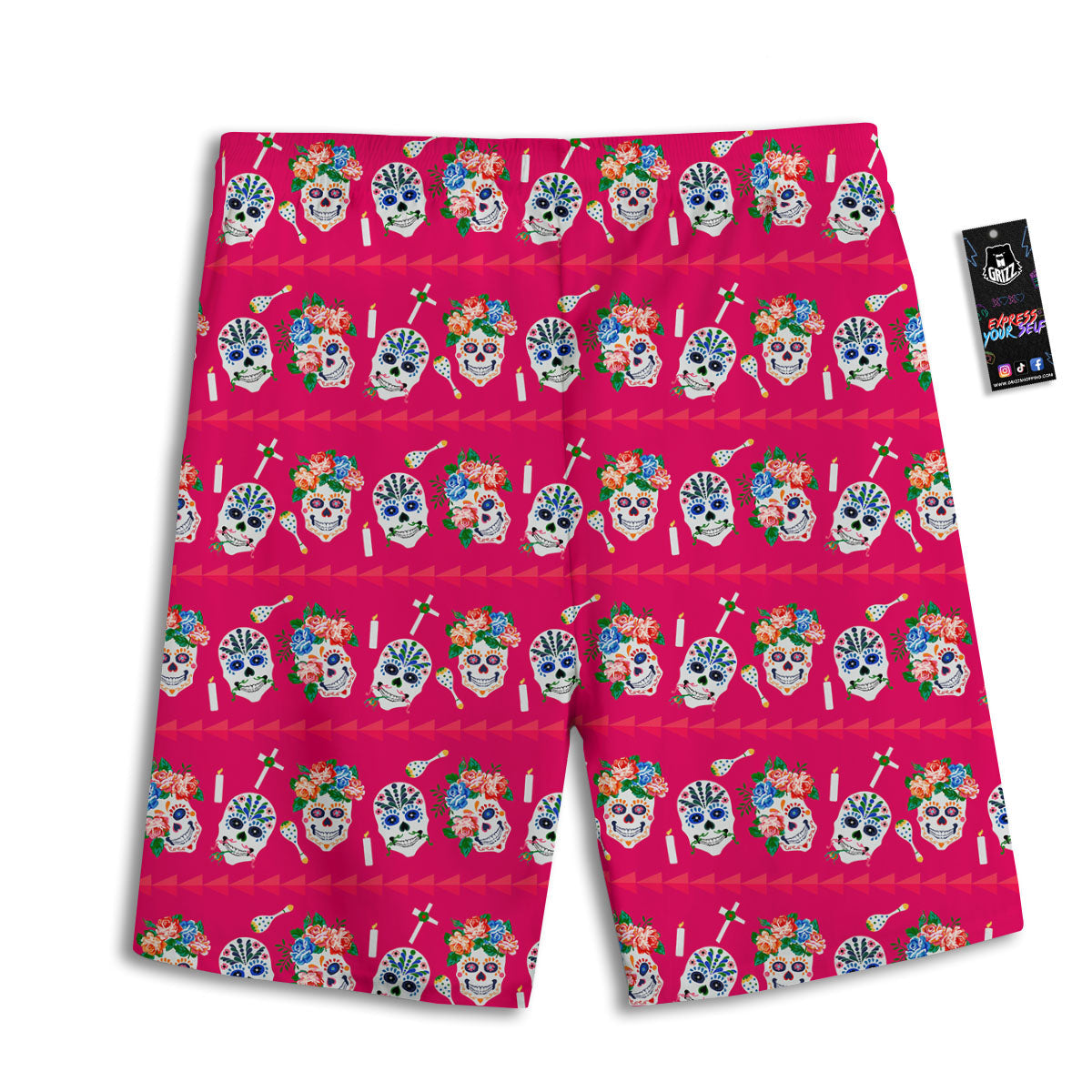 Sugar Skull Pink Print Pattern Men's Athletic Shorts