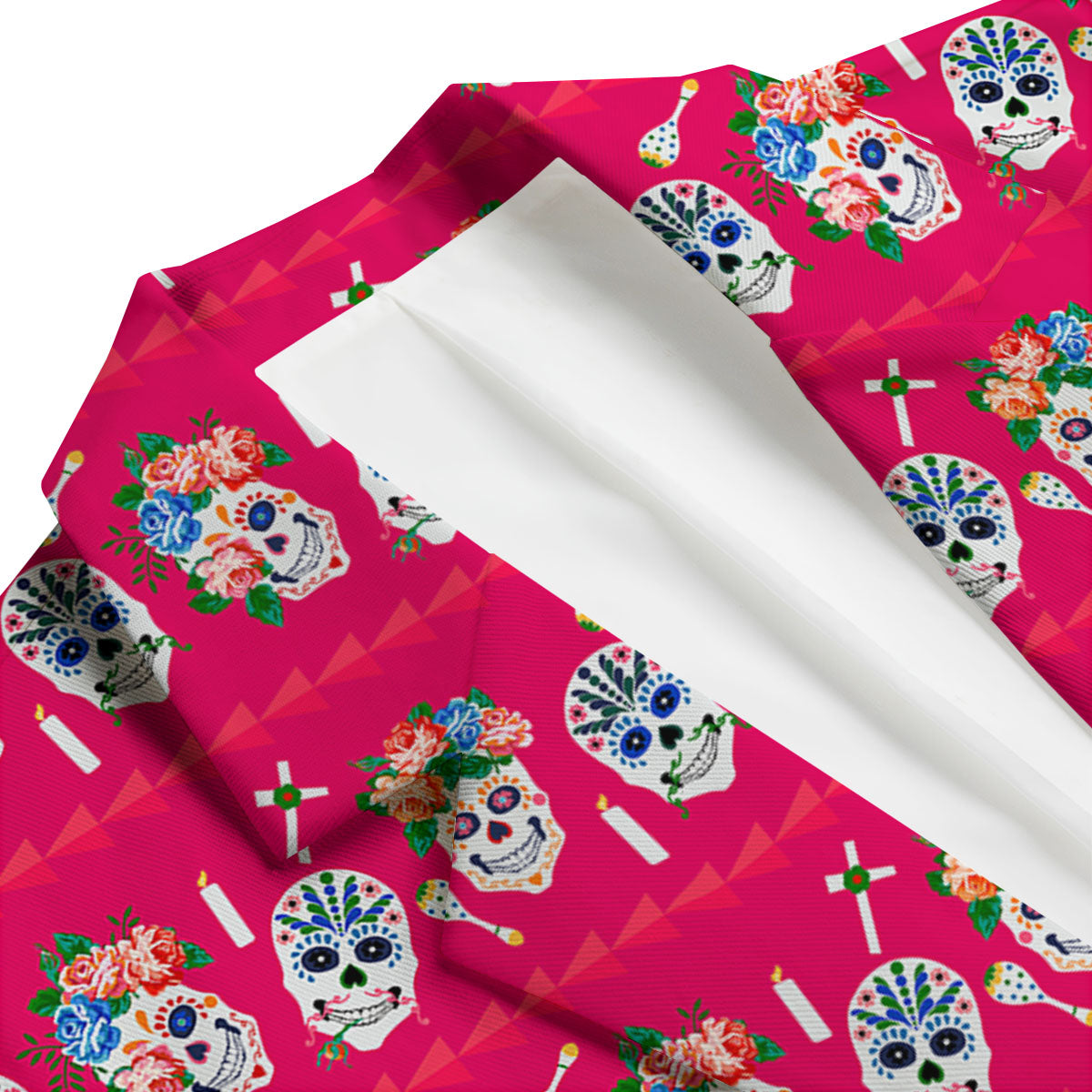 Sugar Skull Pink Print Pattern Men's Blazer-grizzshop