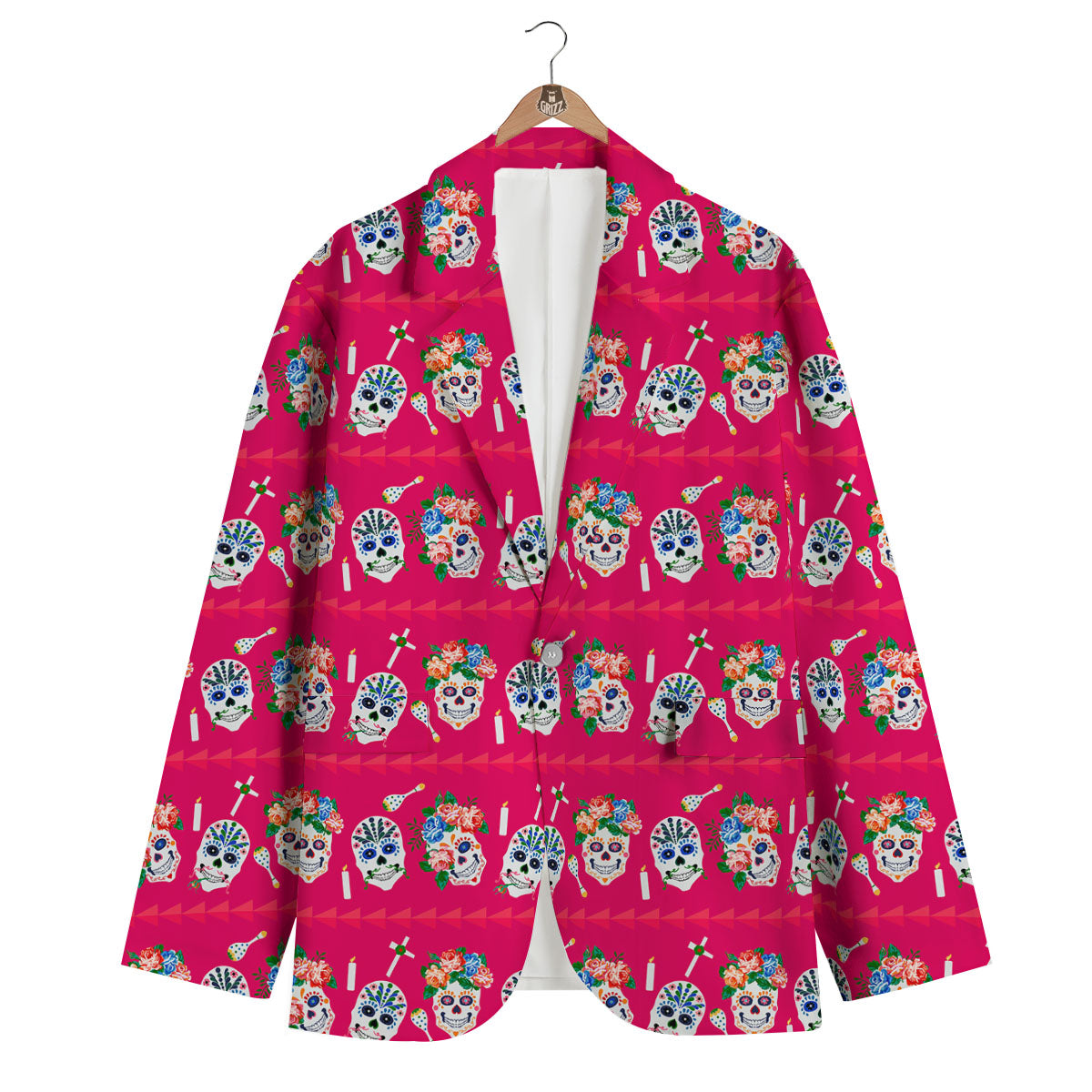 Sugar Skull Pink Print Pattern Men's Blazer-grizzshop