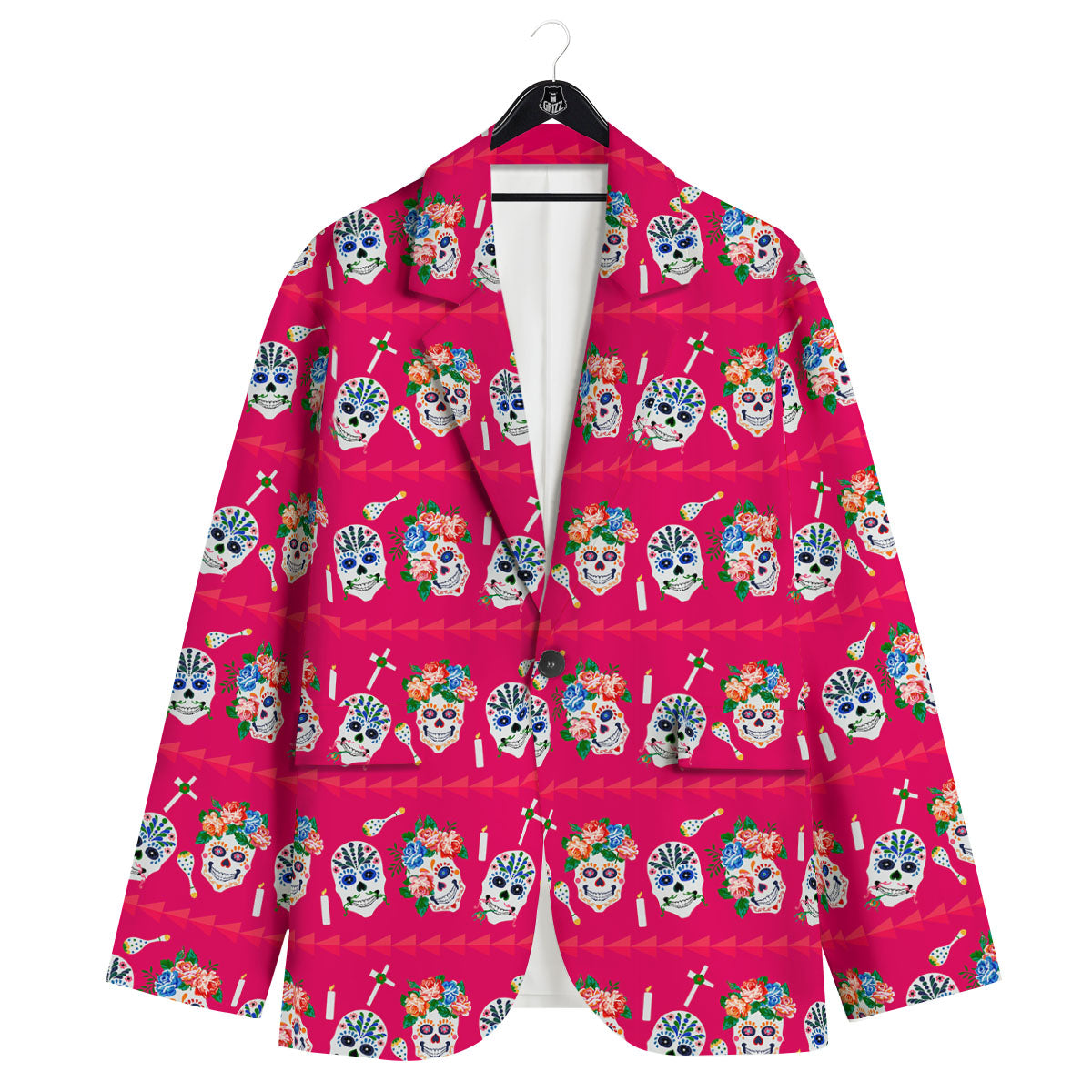 Sugar Skull Pink Print Pattern Men's Sport Coat-grizzshop