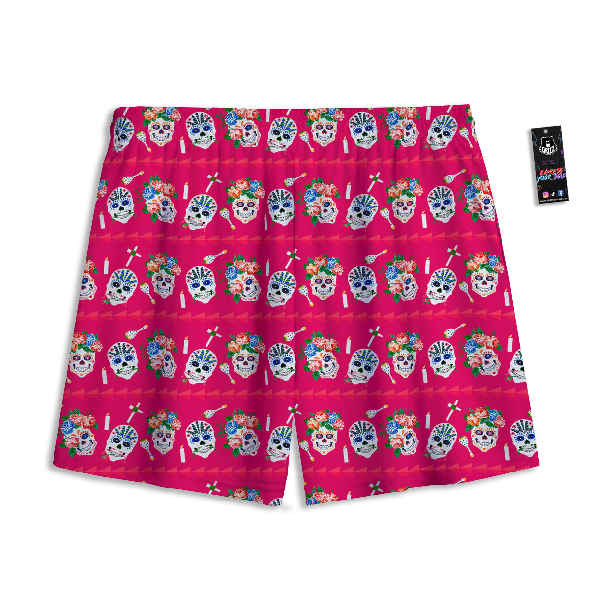Sugar Skull Pink Print Pattern Mesh Shorts