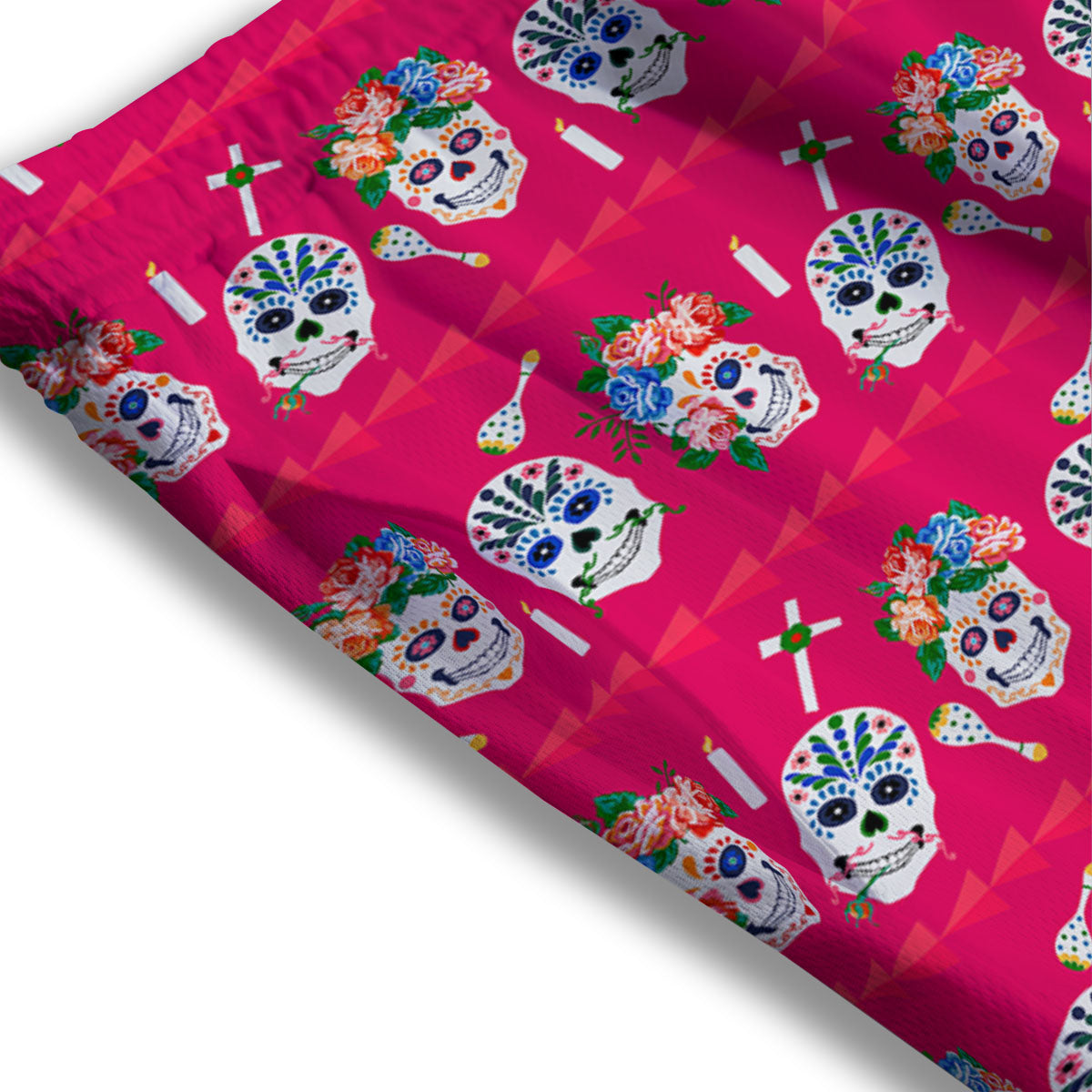 Sugar Skull Pink Print Pattern Mesh Shorts