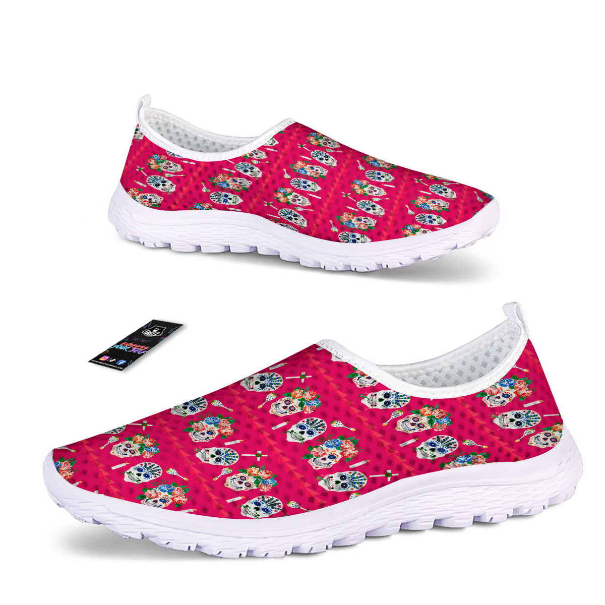 Sugar Skull Pink Print Pattern Nurse Shoes-grizzshop