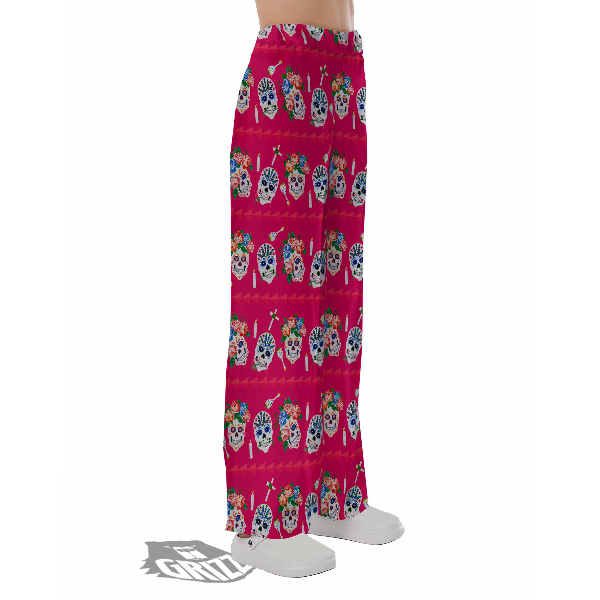 Sugar Skull Pink Print Pattern Pajama Pants-grizzshop