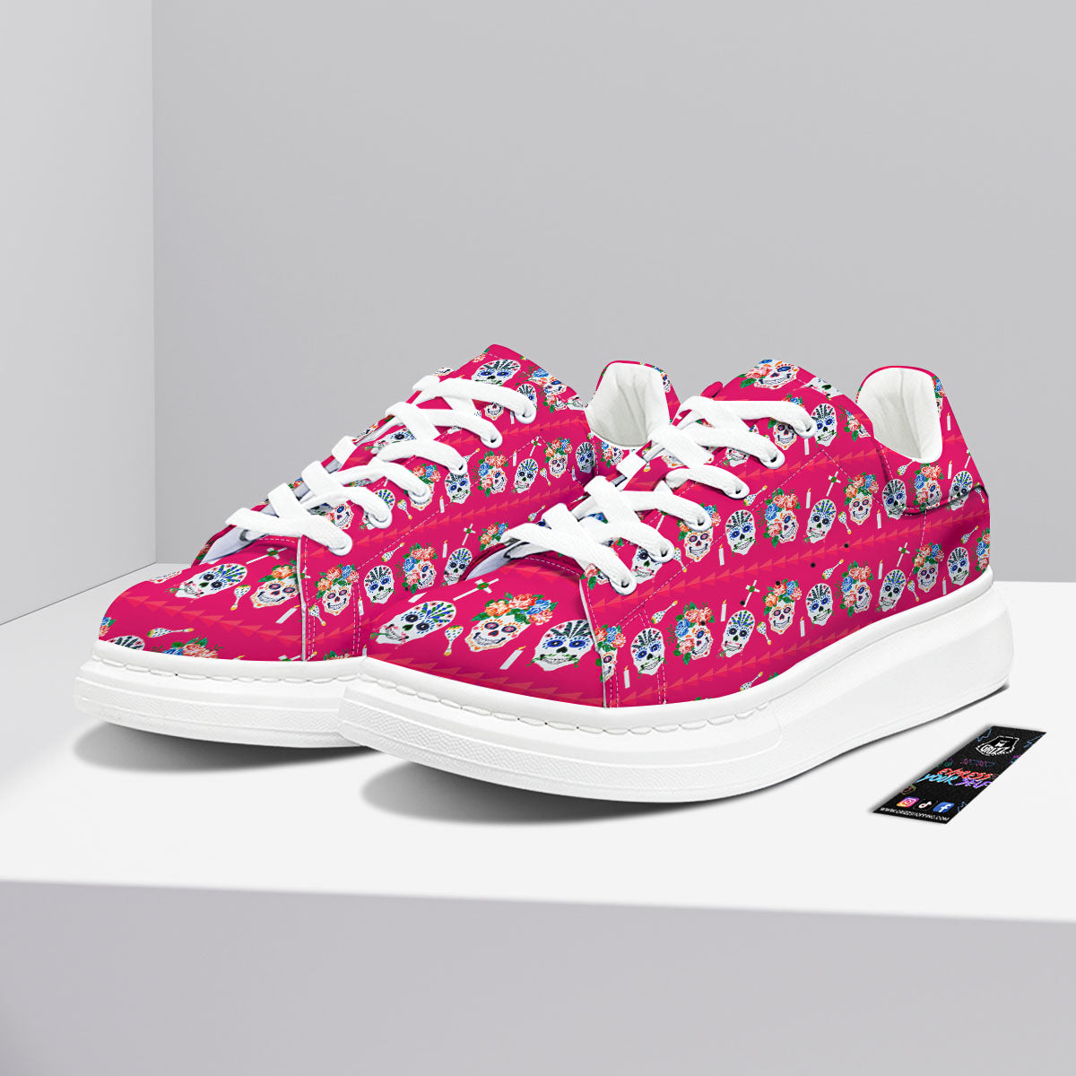Sugar Skull Pink Print Pattern Platform Shoes-grizzshop