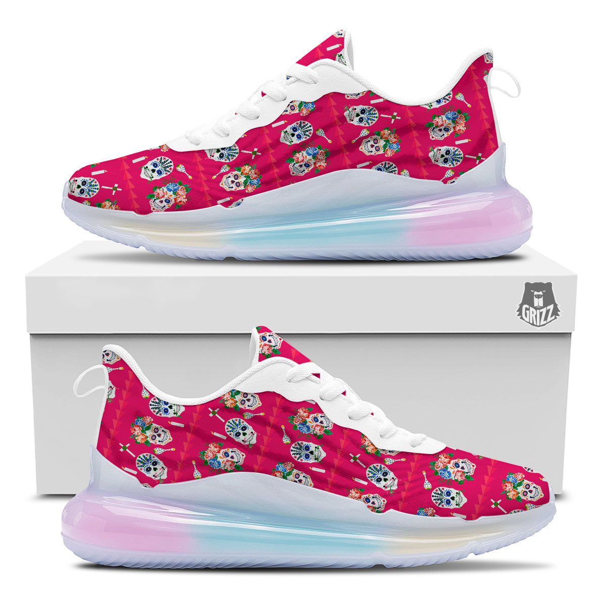 Sugar Skull Pink Print Pattern Running Sneakers-grizzshop