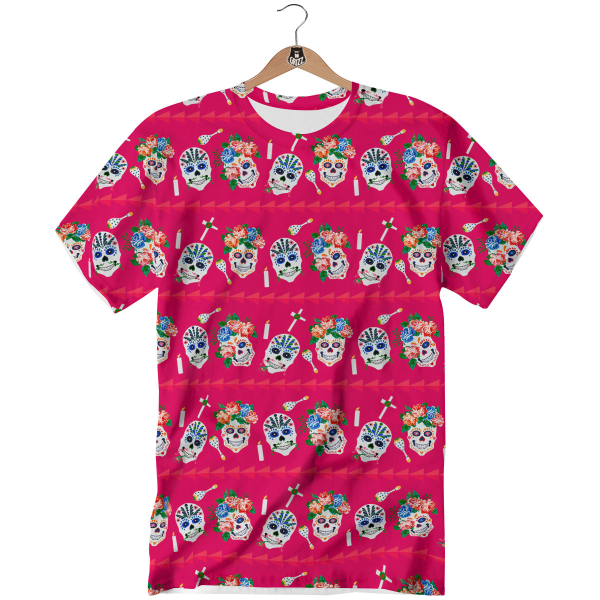 Sugar Skull Pink Print Pattern T-Shirt-grizzshop