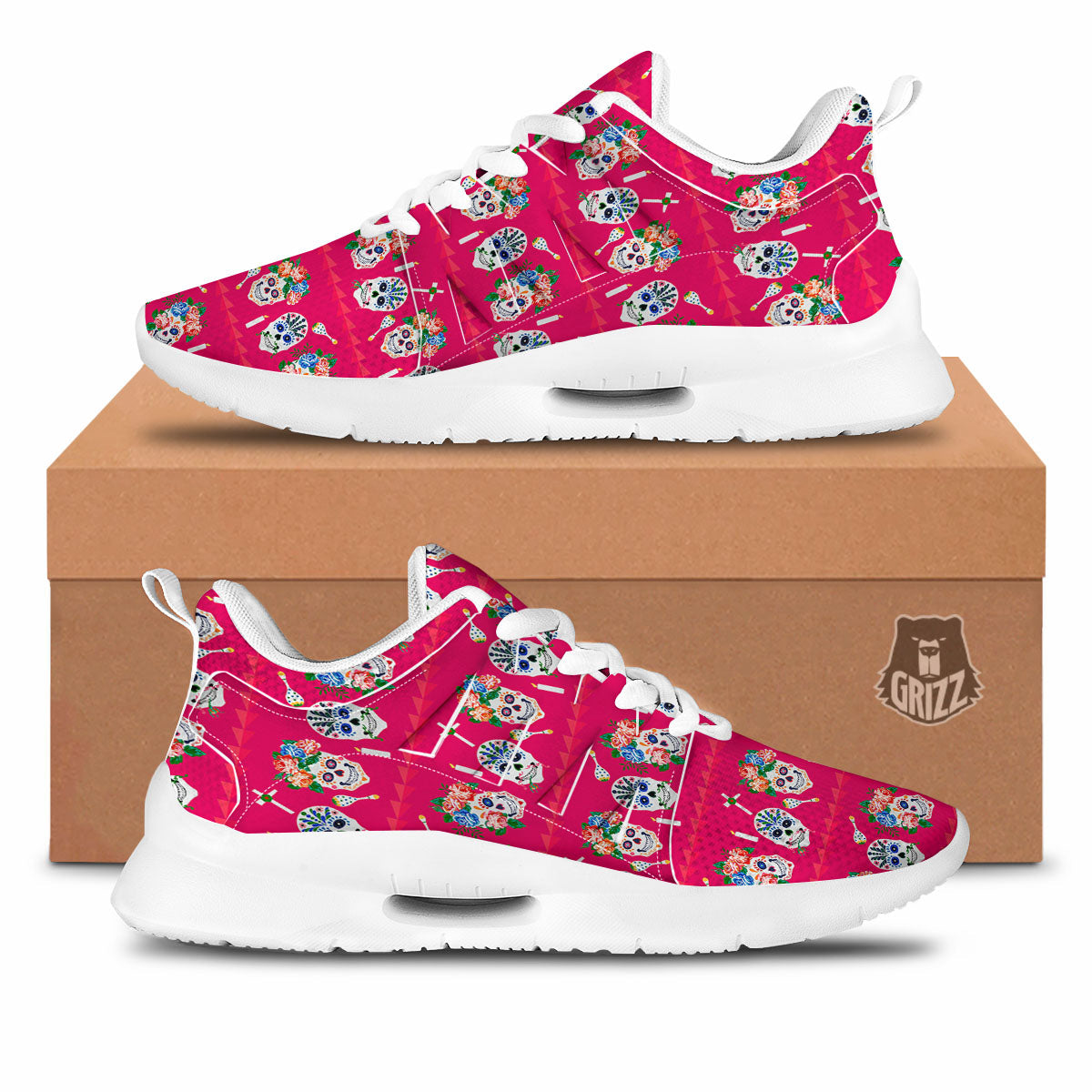 Sugar Skull Pink Print Pattern Tennis Shoes-grizzshop