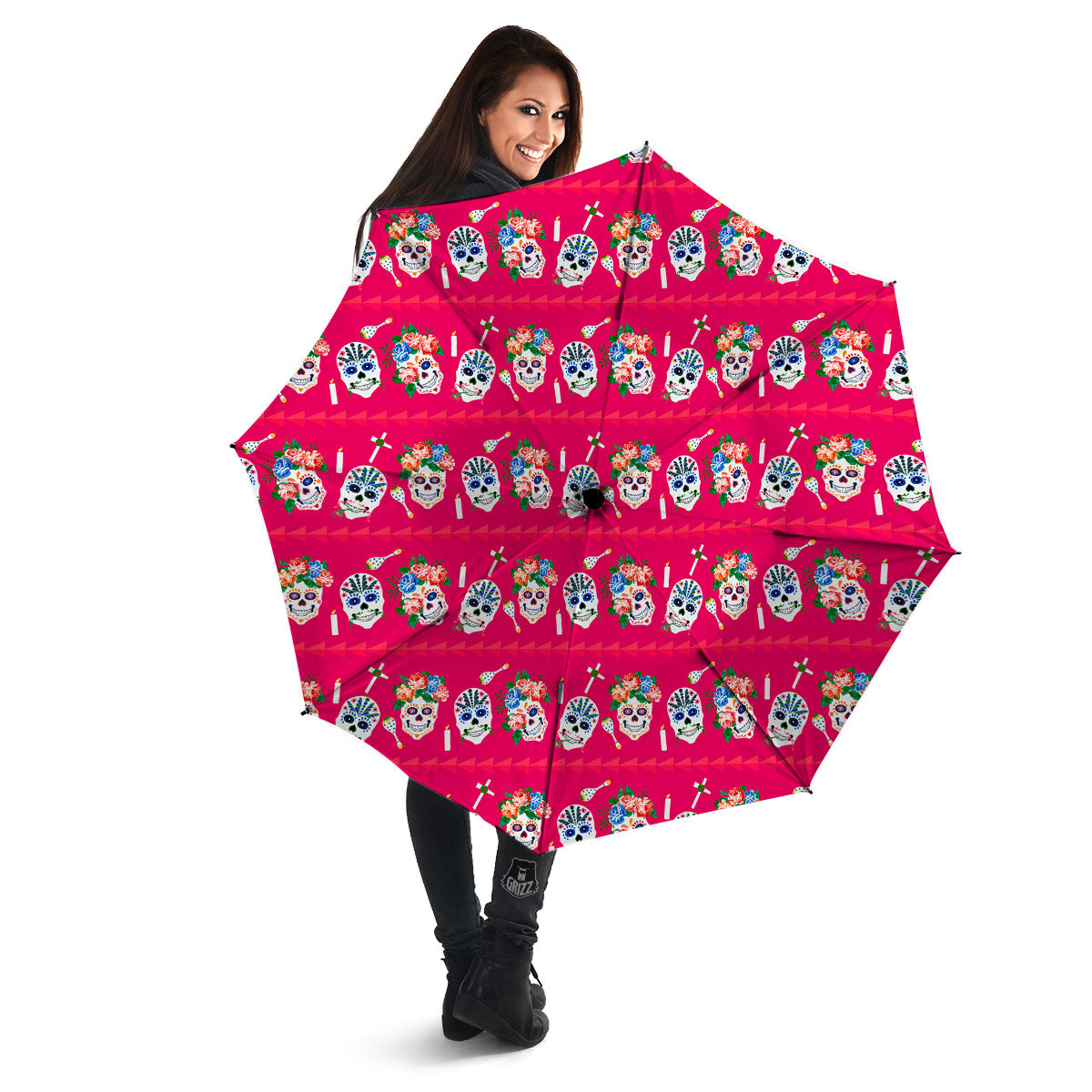 Sugar Skull Pink Print Pattern Umbrella-grizzshop