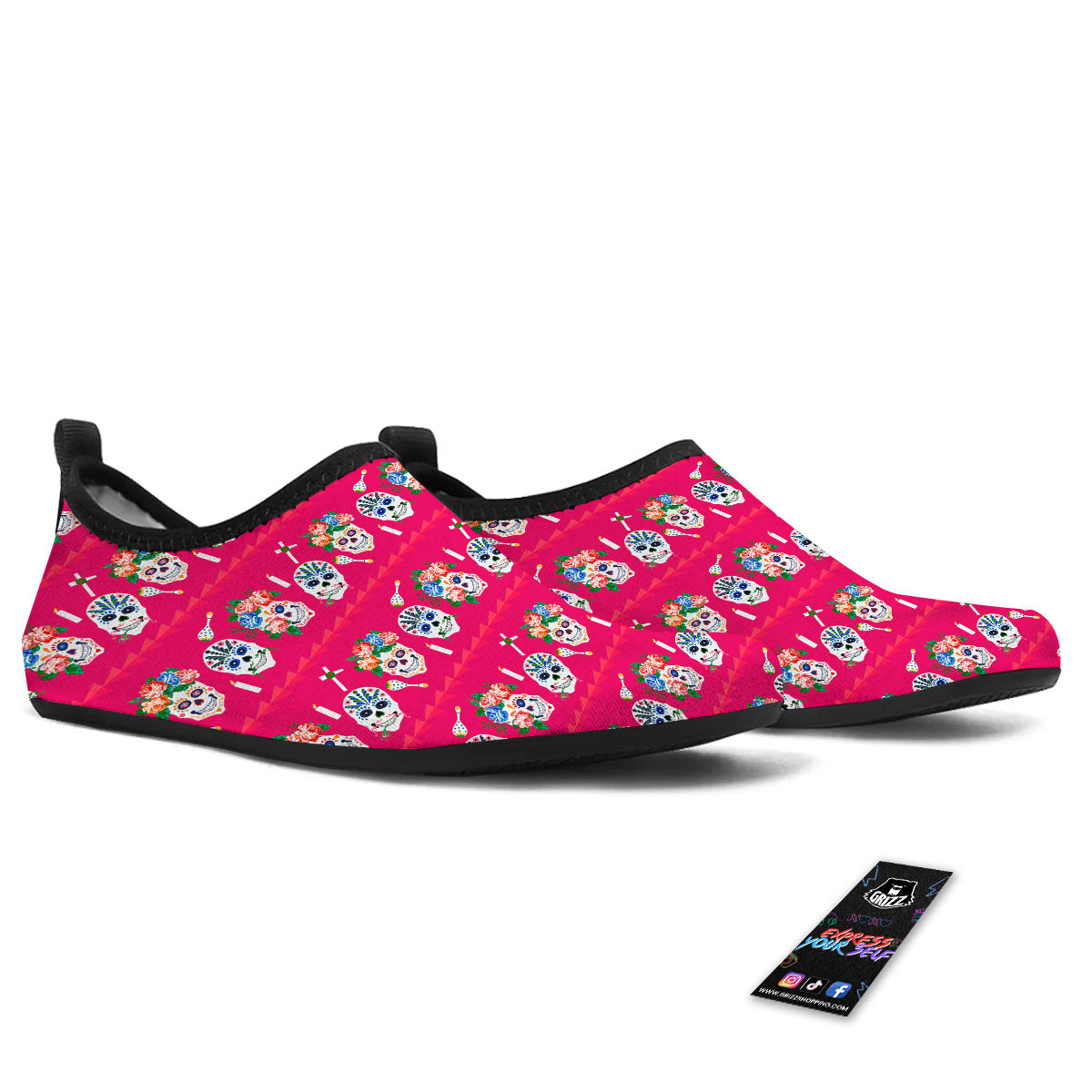 Sugar Skull Pink Print Pattern Water Shoes-grizzshop