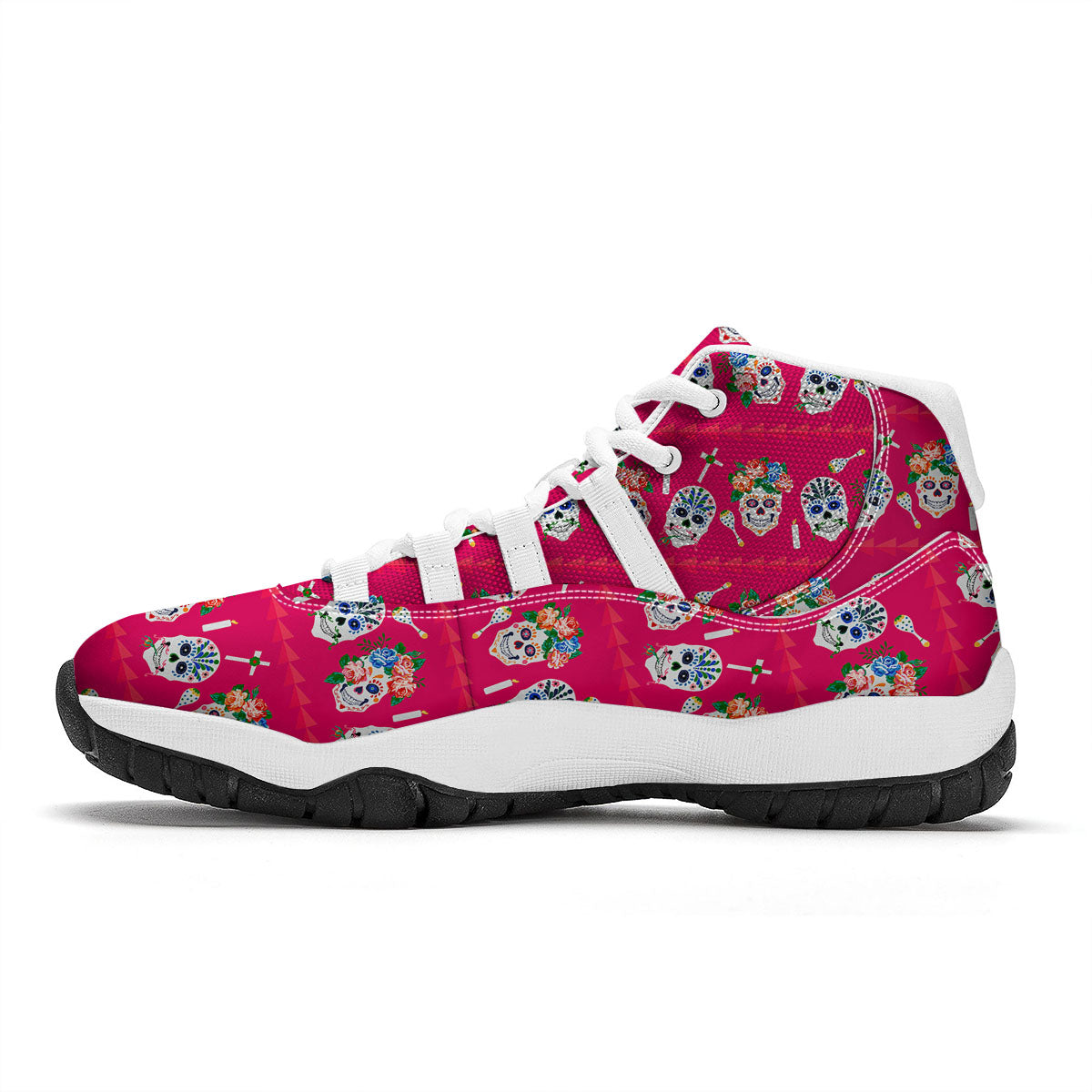 Sugar Skull Pink Print Pattern White Bball Shoes-grizzshop