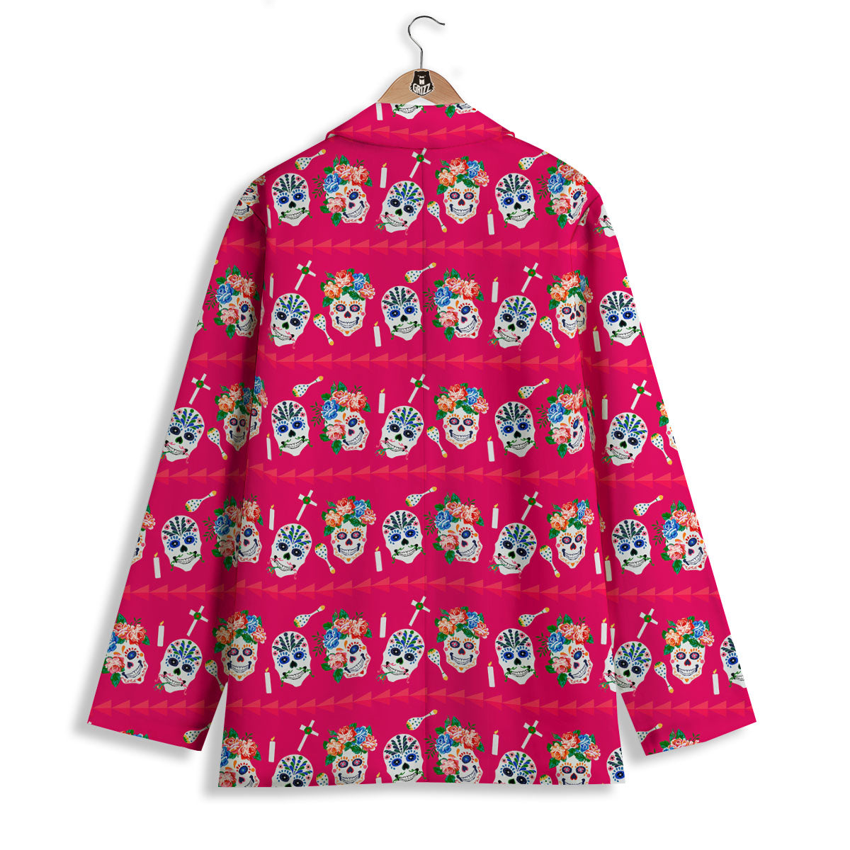 Sugar Skull Pink Print Pattern Women's Blazer-grizzshop