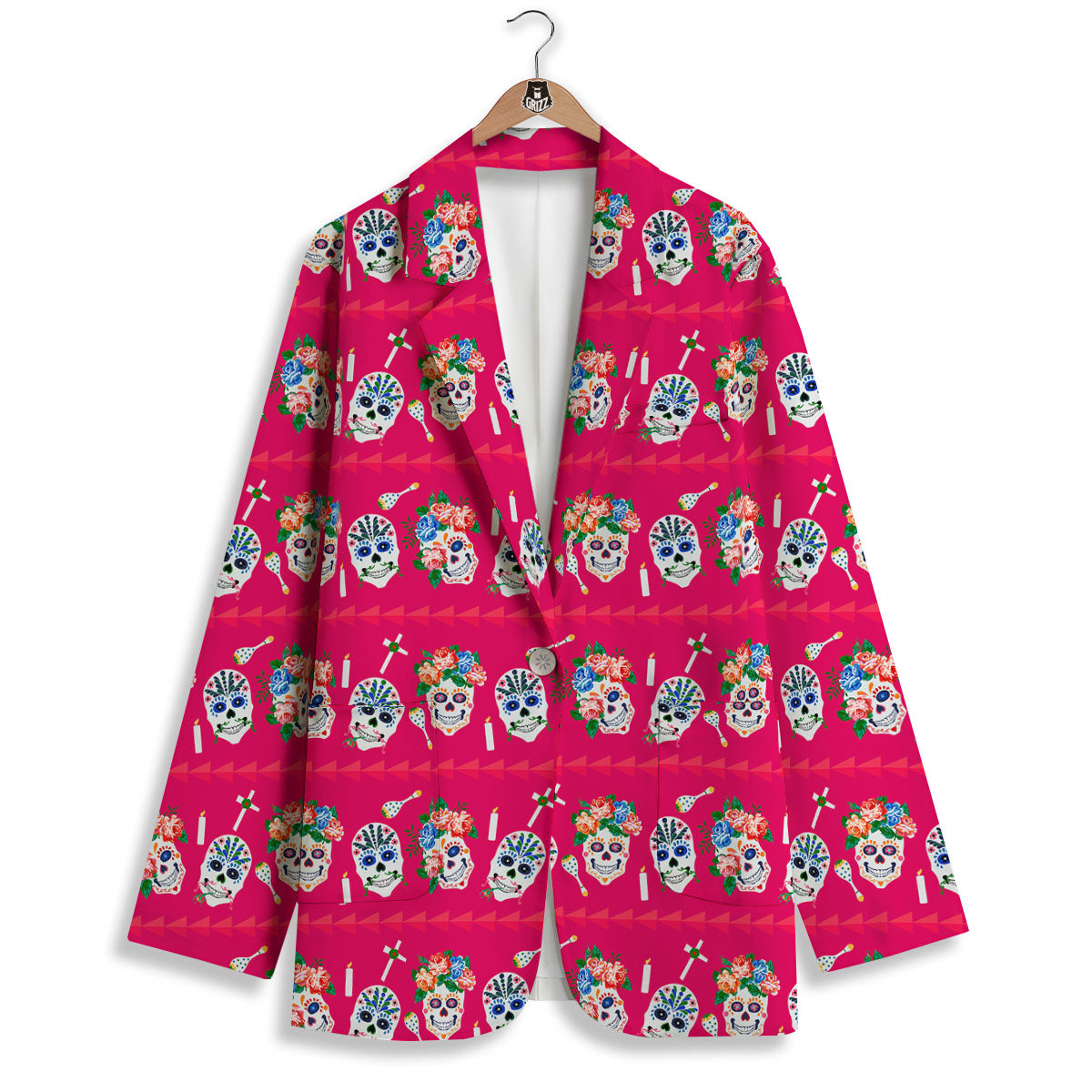 Sugar Skull Pink Print Pattern Women's Blazer-grizzshop